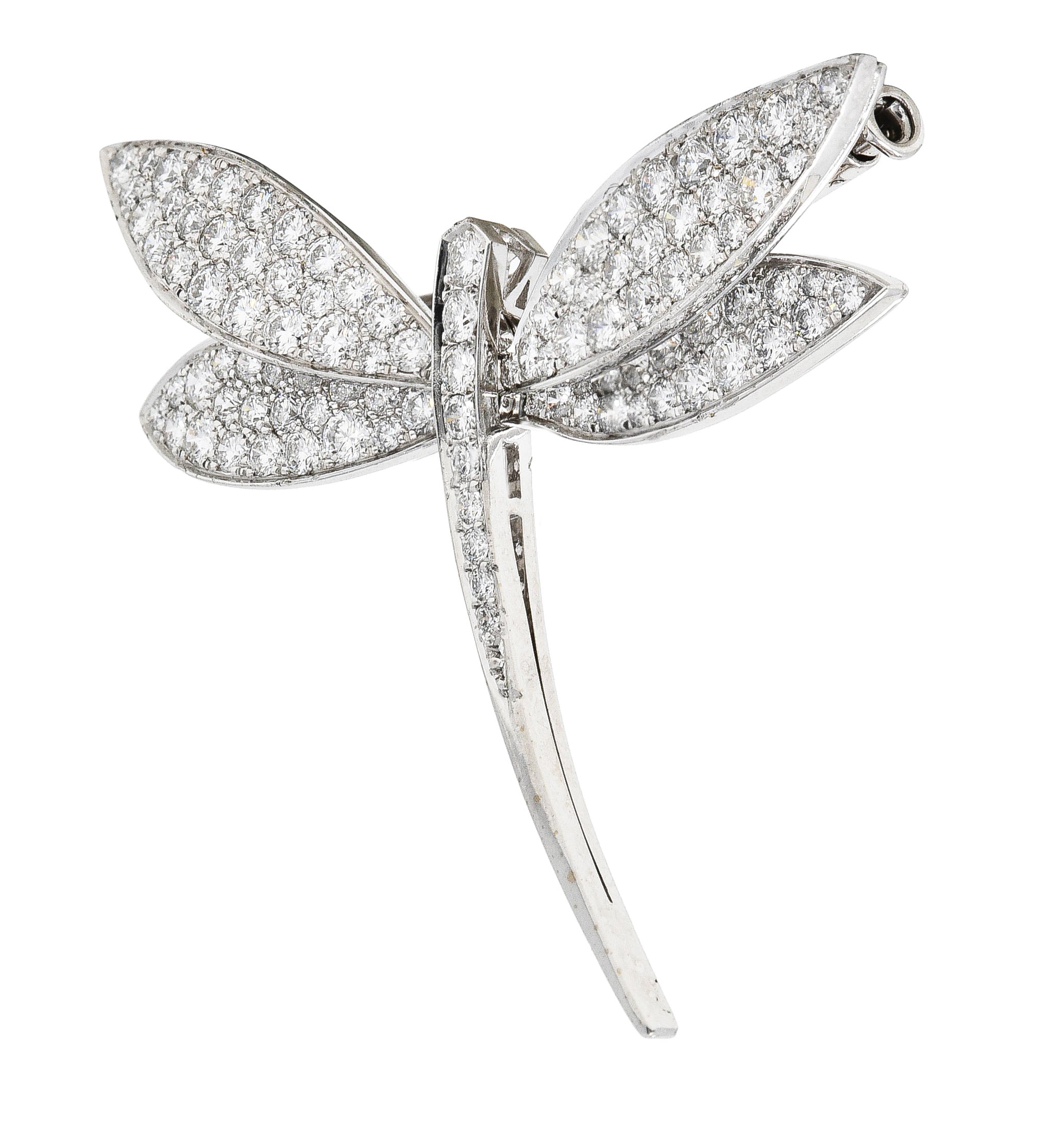 Van Cleef & Arpels French 2.00 CTW Diamond 18 Karat White Gold Dragonfly Brooch Wilson's Estate Jewelry