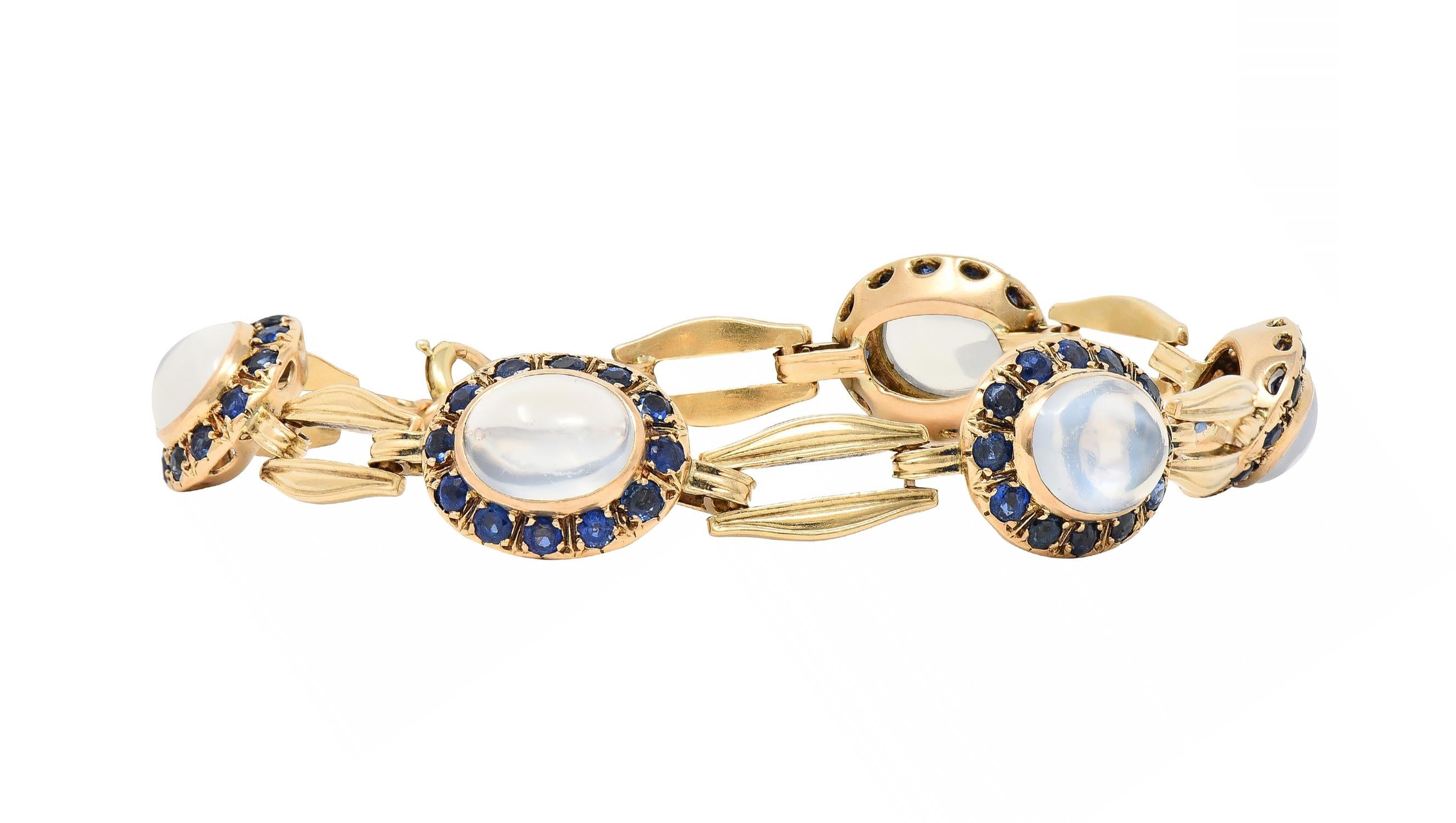 Church & Co. Mid-Century 4.80 CTW Sapphire Moonstone 14 Karat Gold Link Bracelet