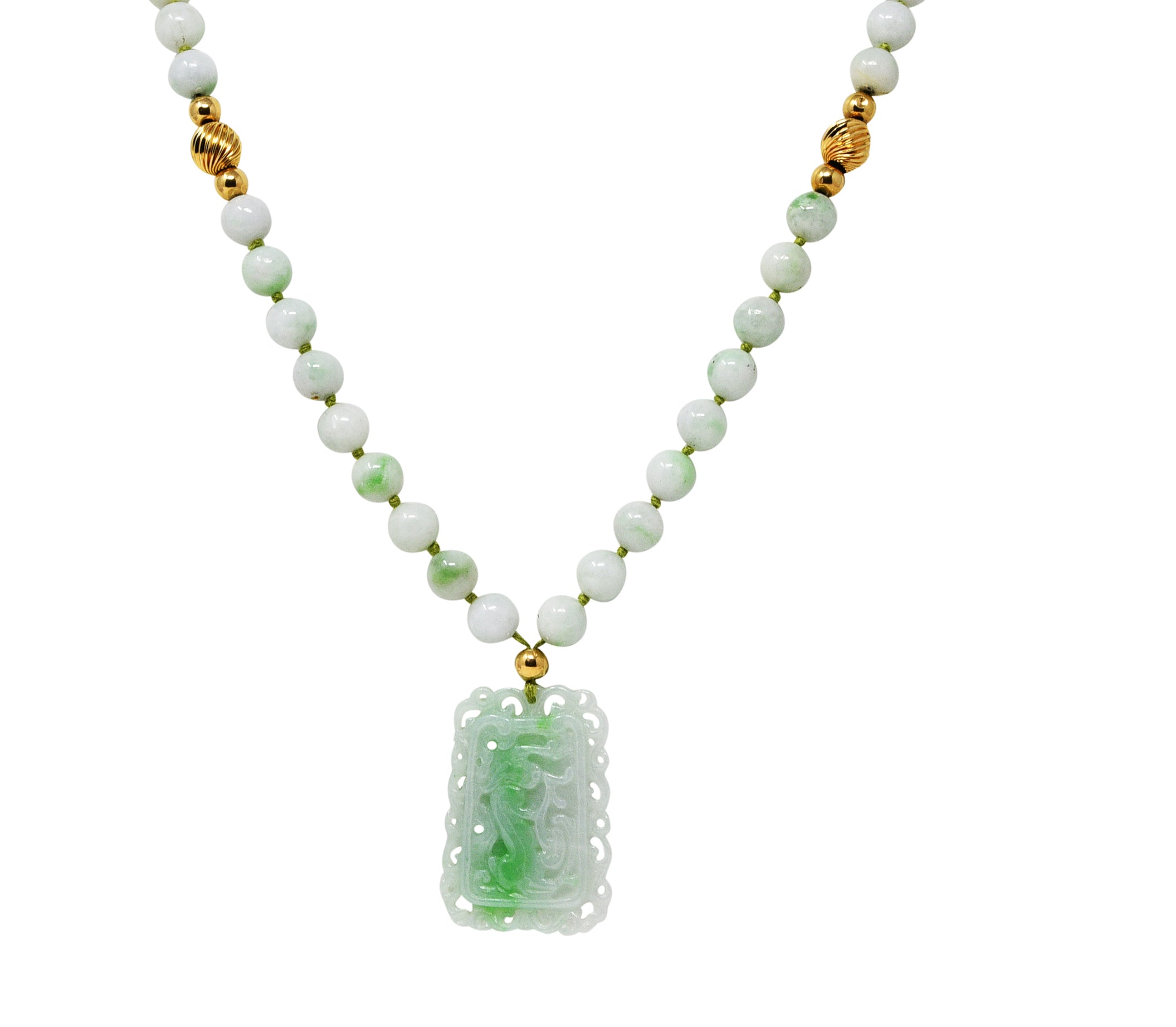 1960's Natural Jadeite Jade 14 Karat Yellow Gold Beaded Strand Carved ...