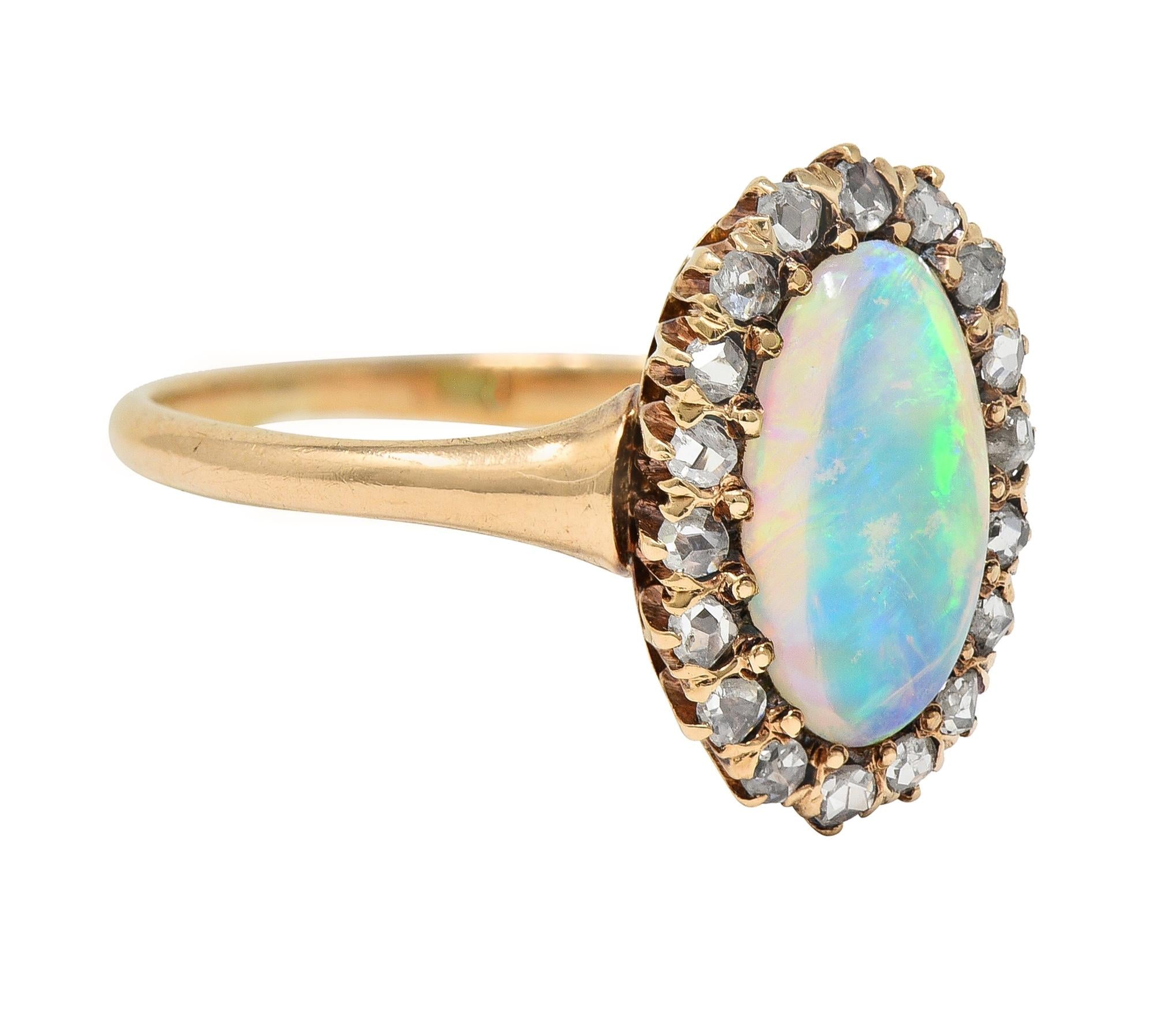 Victorian Opal Diamond 18 Karat Yellow Gold Antique Halo Ring