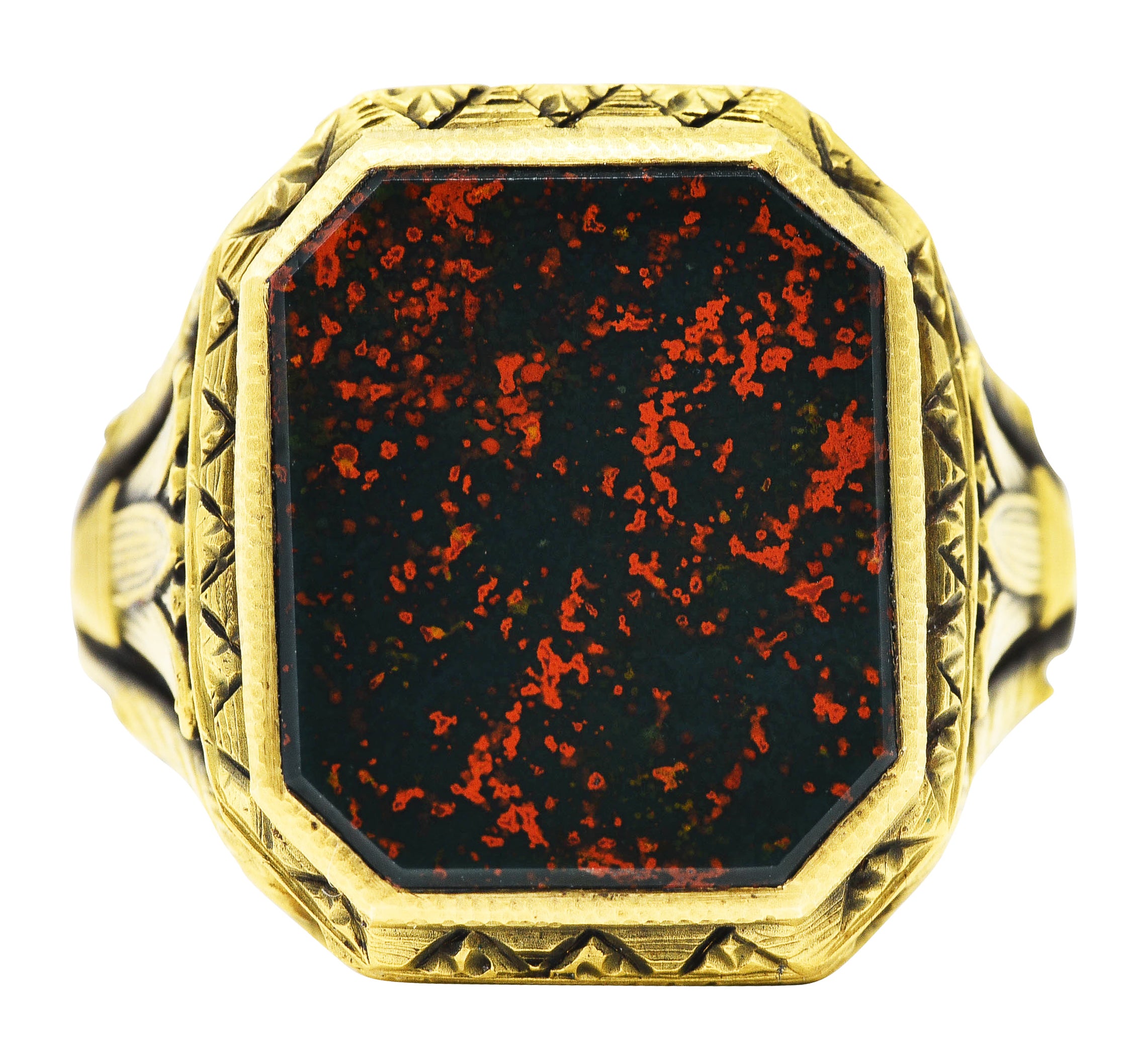 Art Deco Egyptian Revival Bloodstone 14 Karat Gold Lotus Signet Unisex RingRing - Wilson's Estate Jewelry