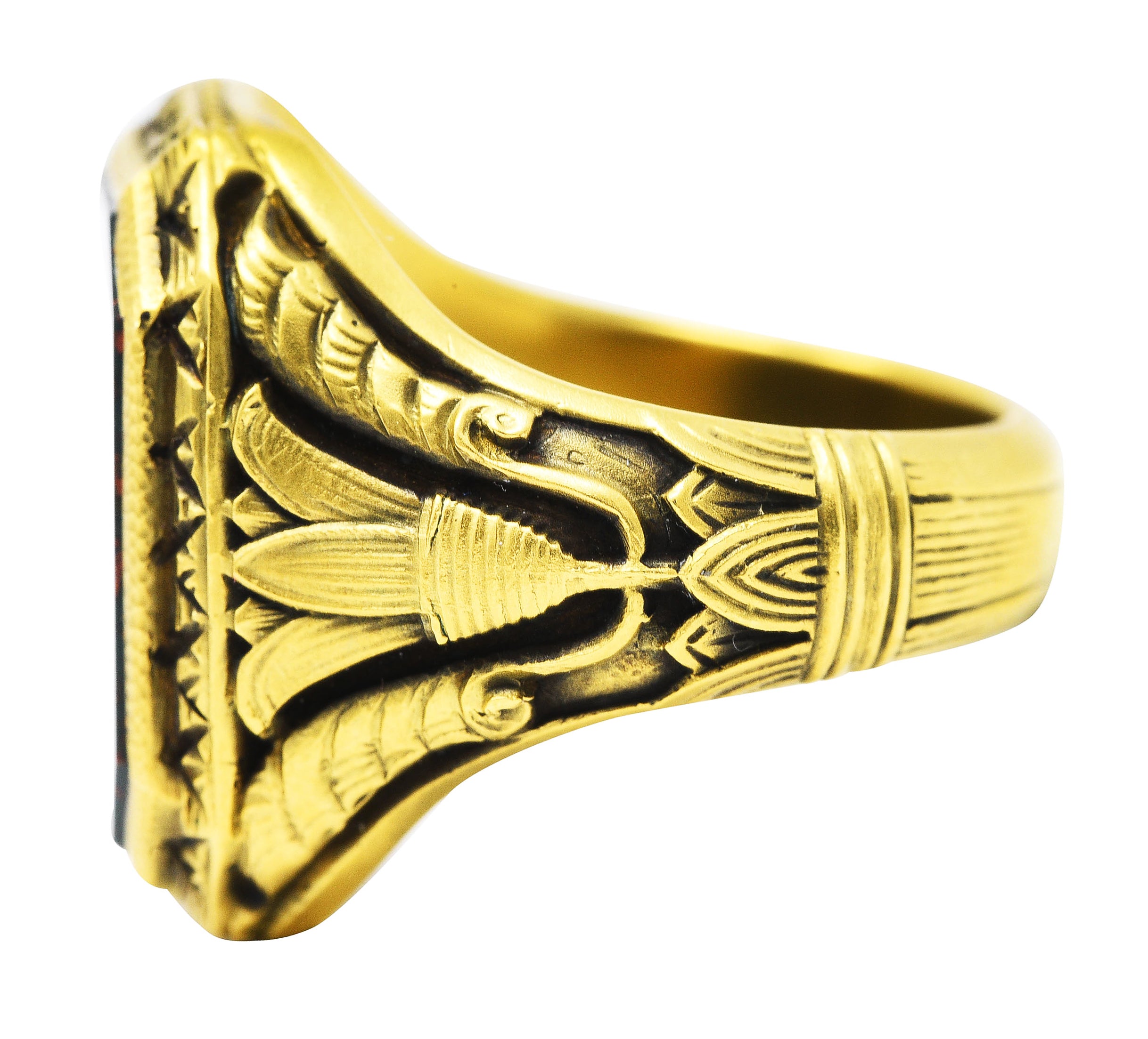 Art Deco Egyptian Revival Bloodstone 14 Karat Gold Lotus Signet Unisex RingRing - Wilson's Estate Jewelry