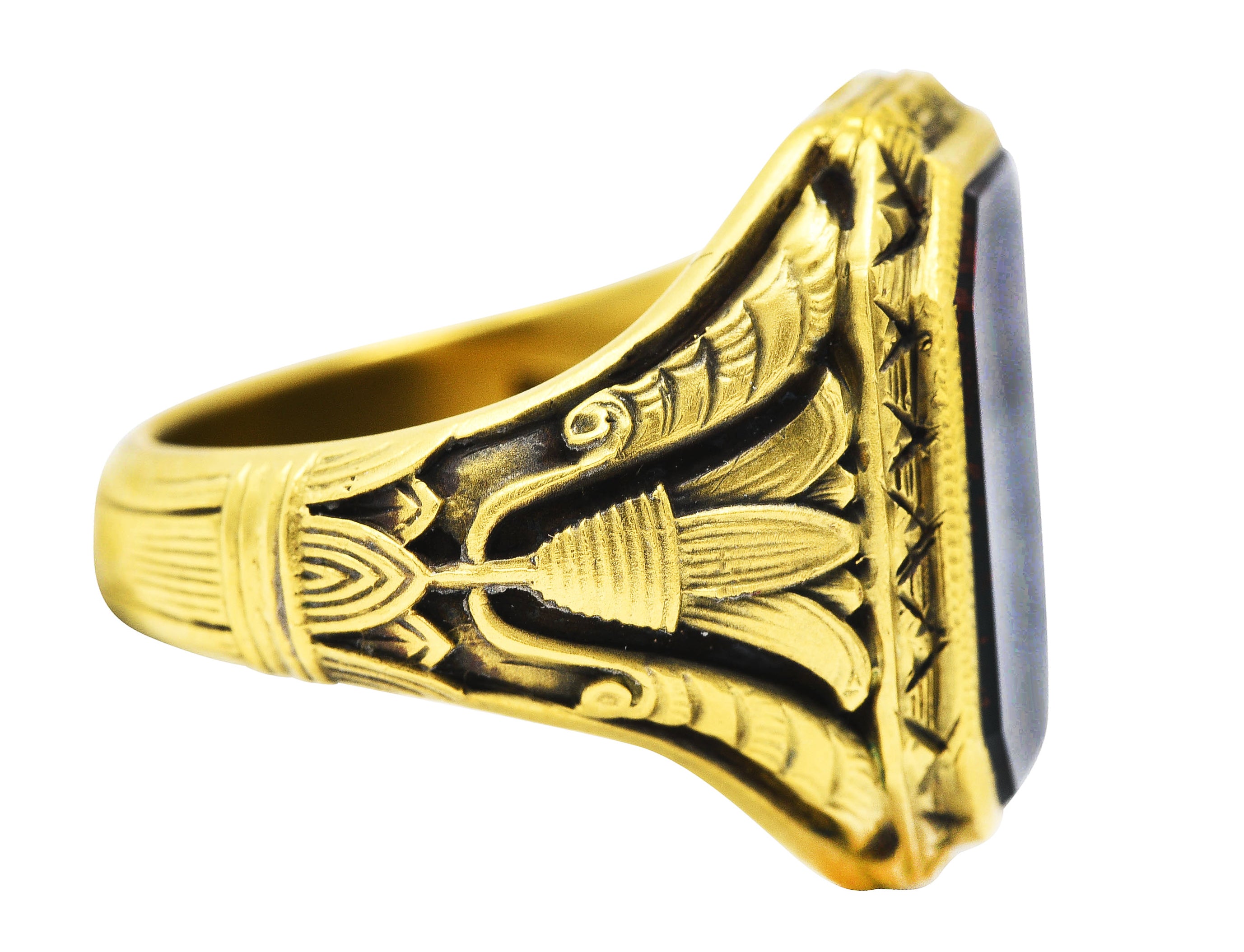 Art Deco Egyptian Revival Bloodstone 14 Karat Gold Lotus Signet Unisex RingRing - Wilson's Estate Jewelry