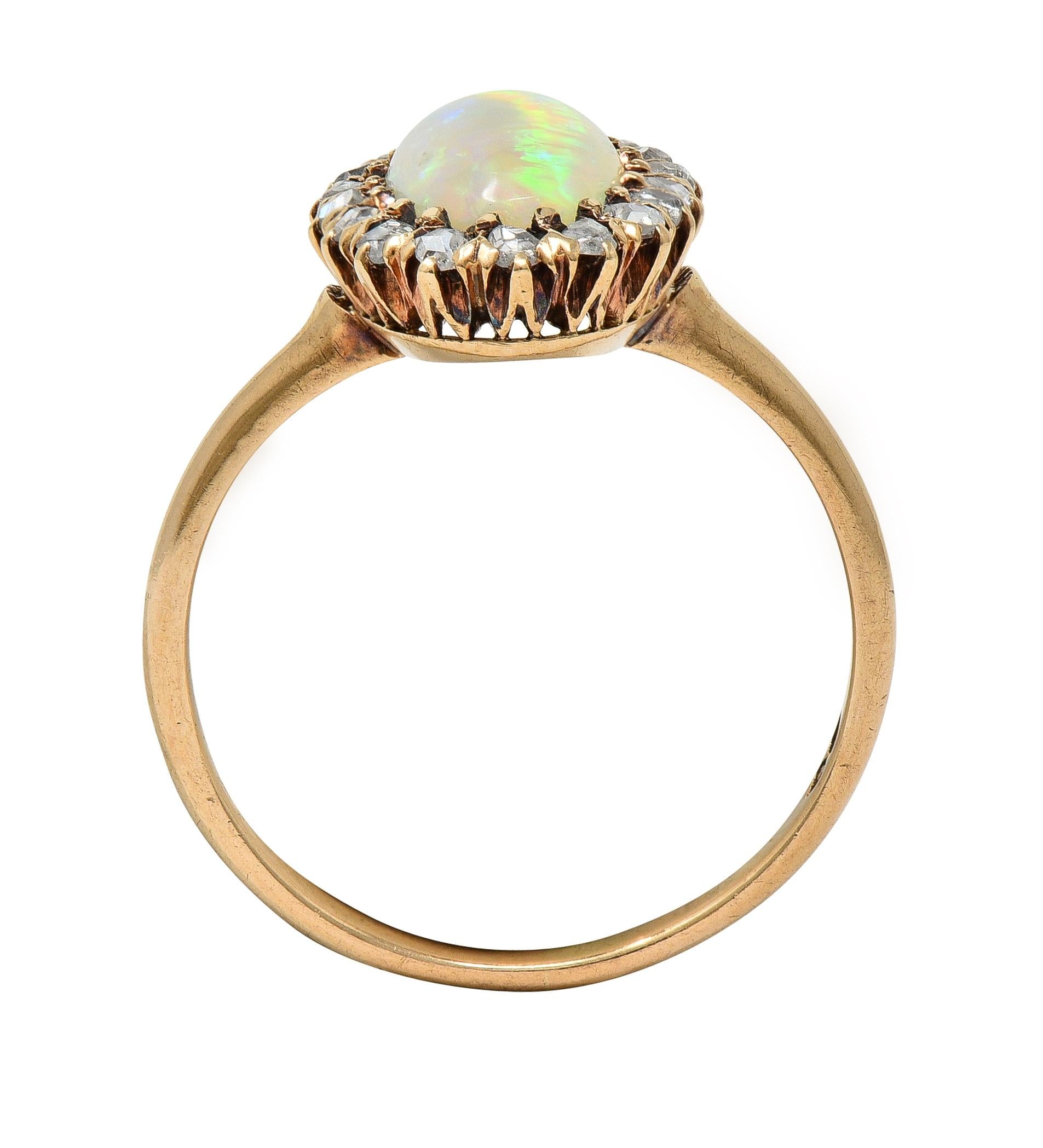 Victorian Opal Diamond 18 Karat Yellow Gold Antique Halo Ring