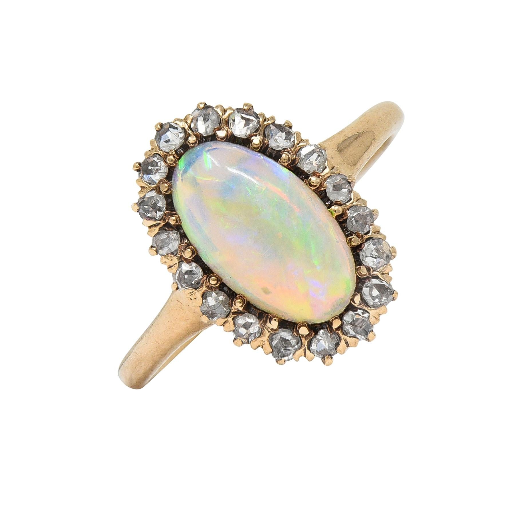 Victorian Opal Diamond 18 Karat Yellow Gold Antique Halo Ring