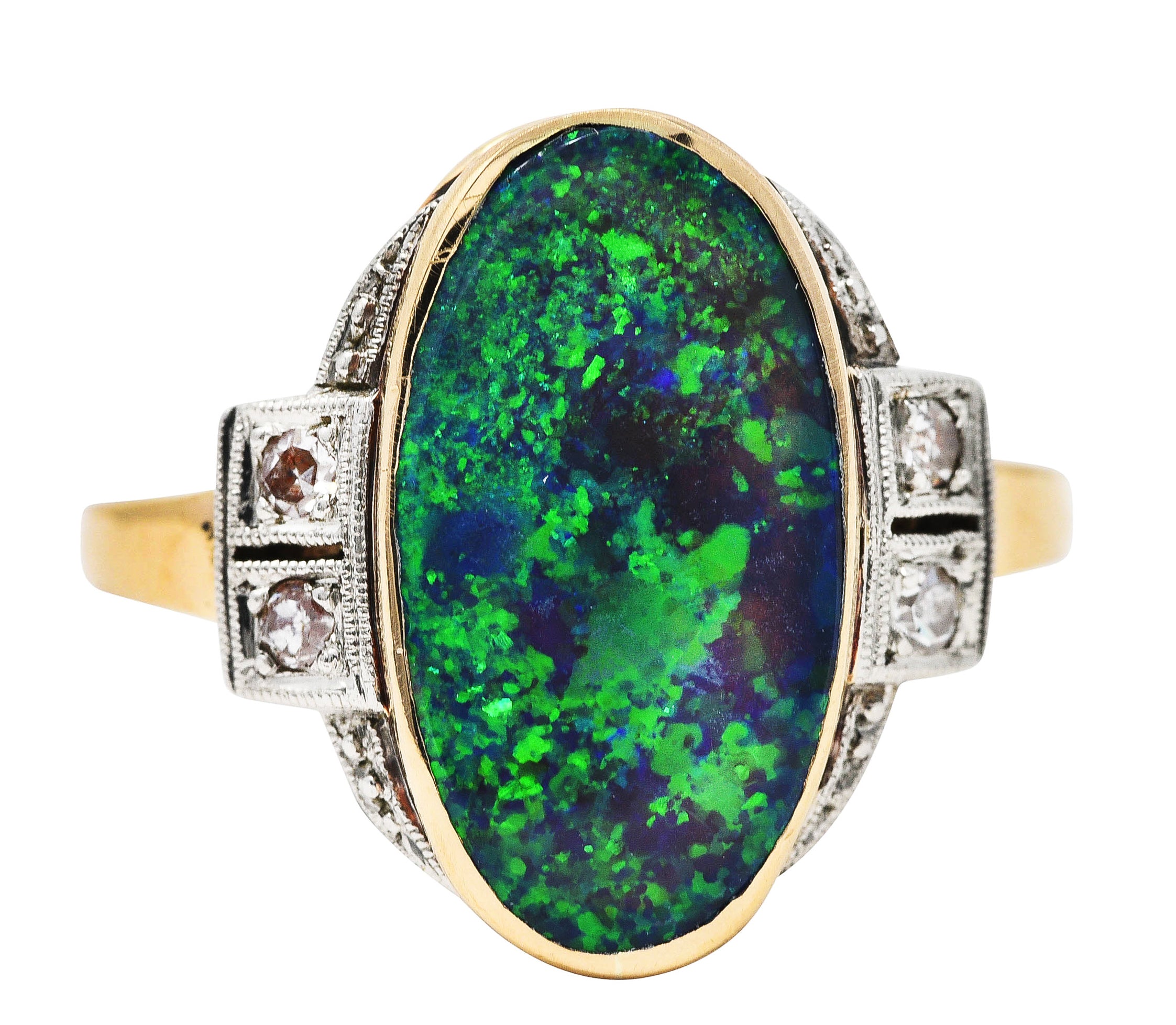 Early Art Deco Diamond Black Opal Platinum Topped 14 Karat Gold RingRing - Wilson's Estate Jewelry