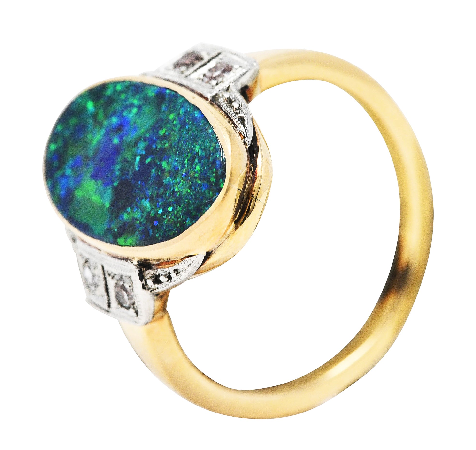 Early Art Deco Diamond Black Opal Platinum Topped 14 Karat Gold RingRing - Wilson's Estate Jewelry