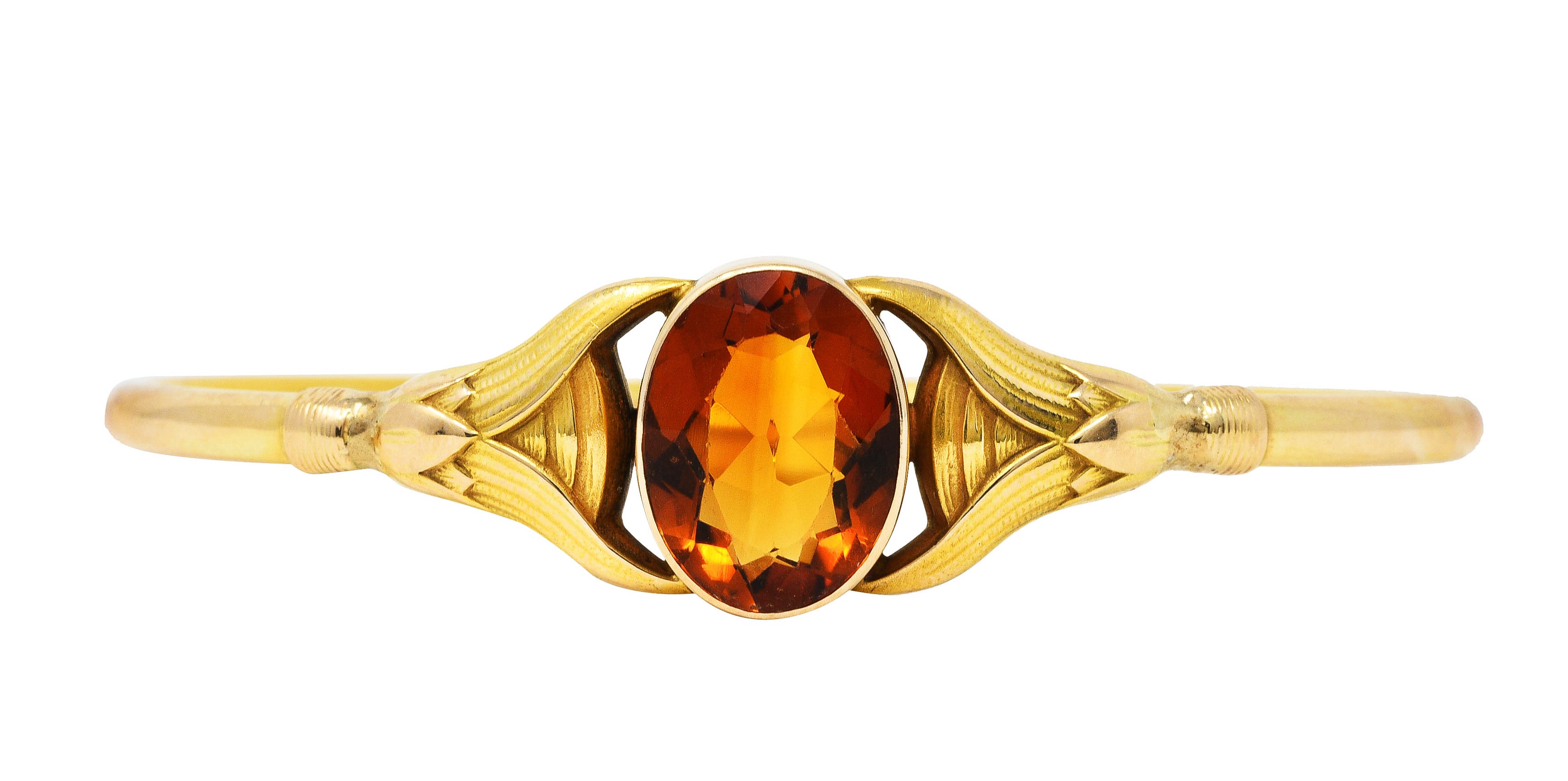 Sloan & Co. Citrine 14 Karat Gold Egyptian Revival Nouveau Bangle Braceletbracelet - Wilson's Estate Jewelry