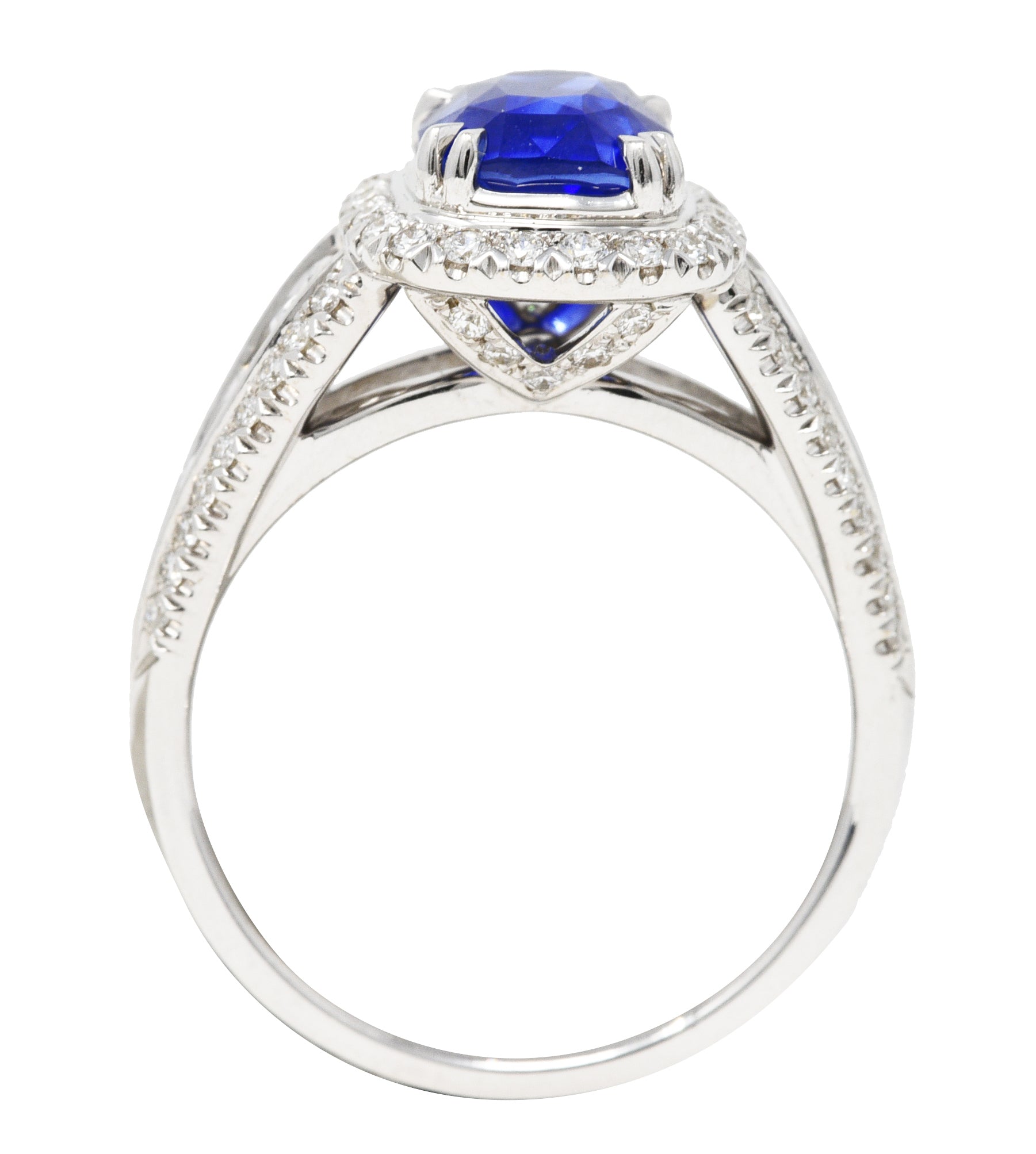 Contemporary 3.60 CTW Sapphire Diamond 18 Karat White Gold Cluster Gemstone Ring Wilson's Estate Jewelry