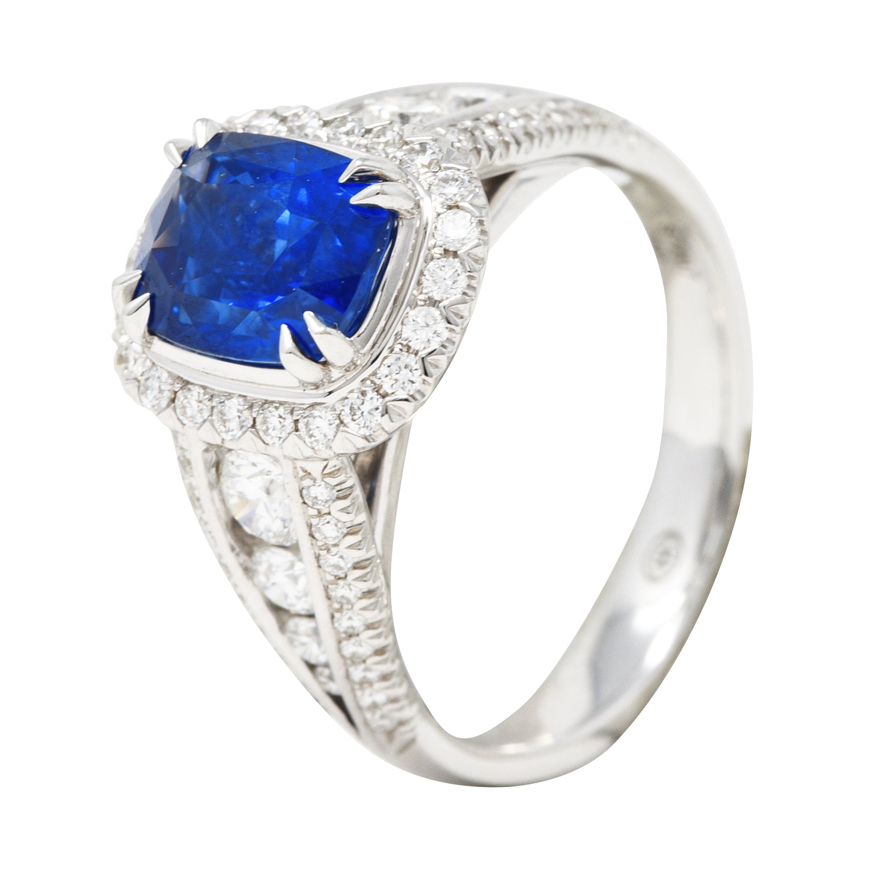 Contemporary 3.60 CTW Sapphire Diamond 18 Karat White Gold Cluster Gemstone Ring Wilson's Estate Jewelry