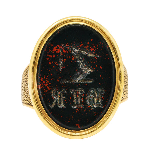 Victorian Bloodstone 18 Karat Gold Intaglio Monogram Signet Unisex RingRing - Wilson's Estate Jewelry