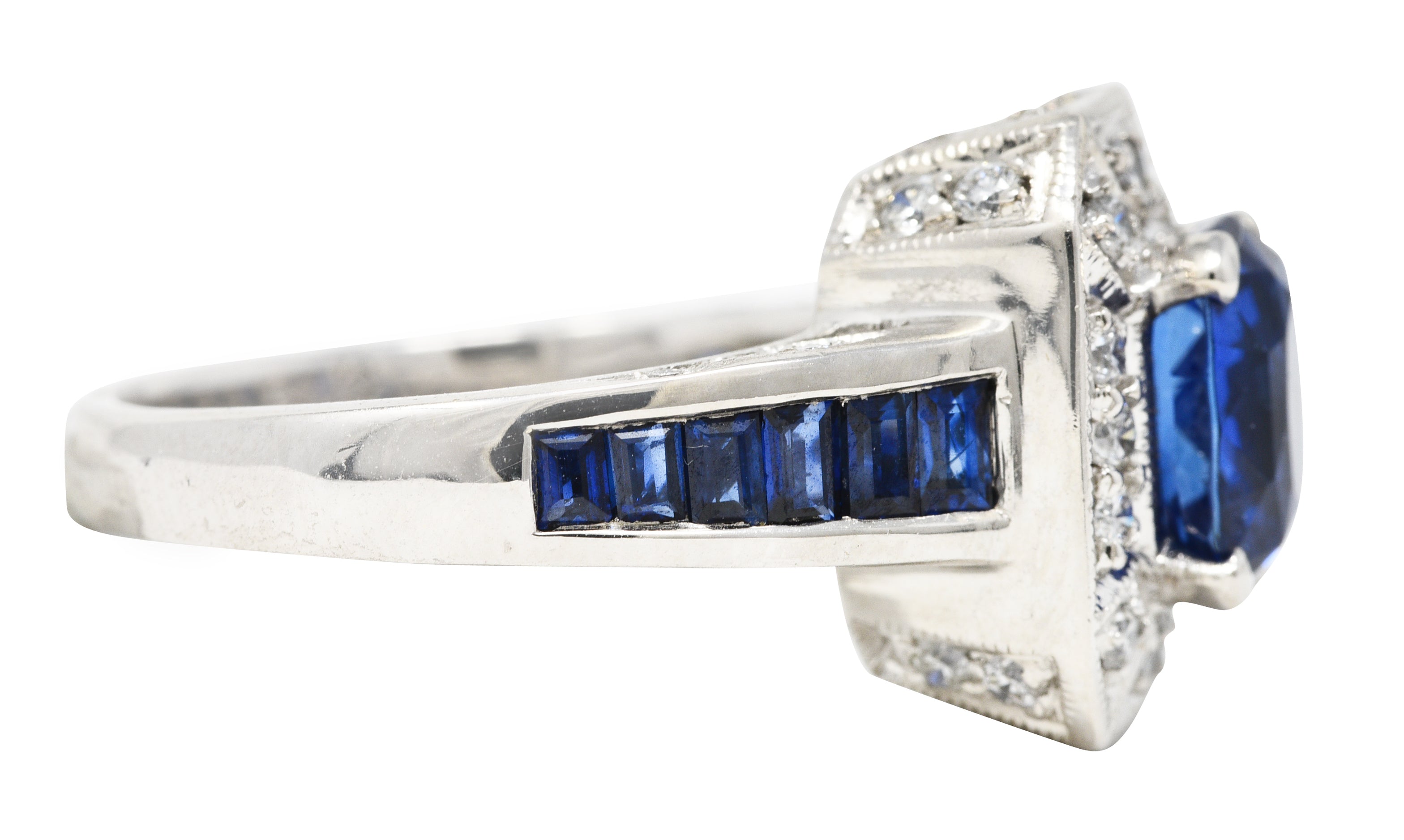 Early Mid-Century 4.90 CTW No Heat Ceylon Sapphire Diamond 14 Karat White Gold Vintage Gemstone Ring GIA Wilson's Estate Jewelry