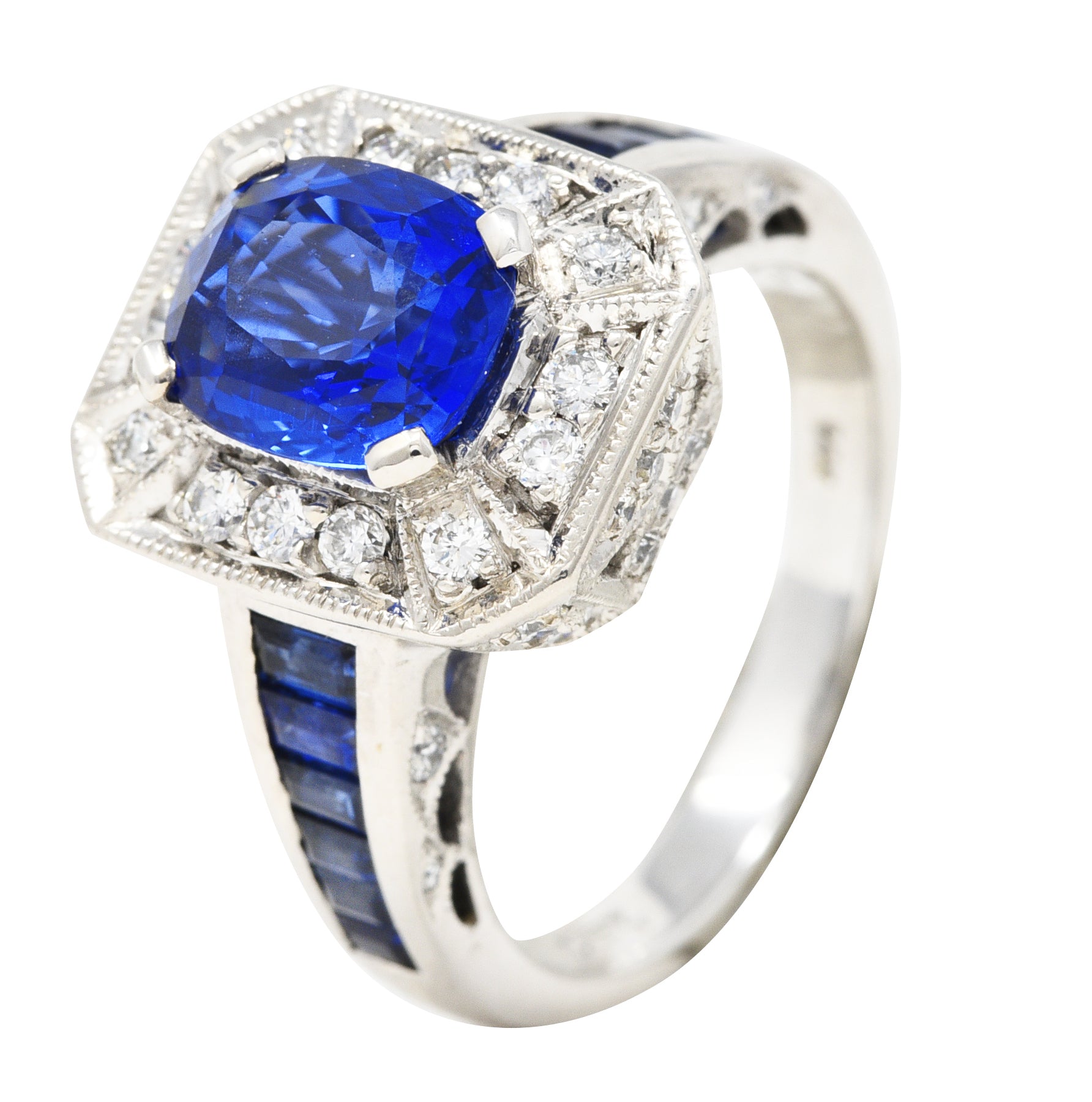 Early Mid-Century 4.90 CTW No Heat Ceylon Sapphire Diamond 14 Karat White Gold Vintage Gemstone Ring GIA Wilson's Estate Jewelry