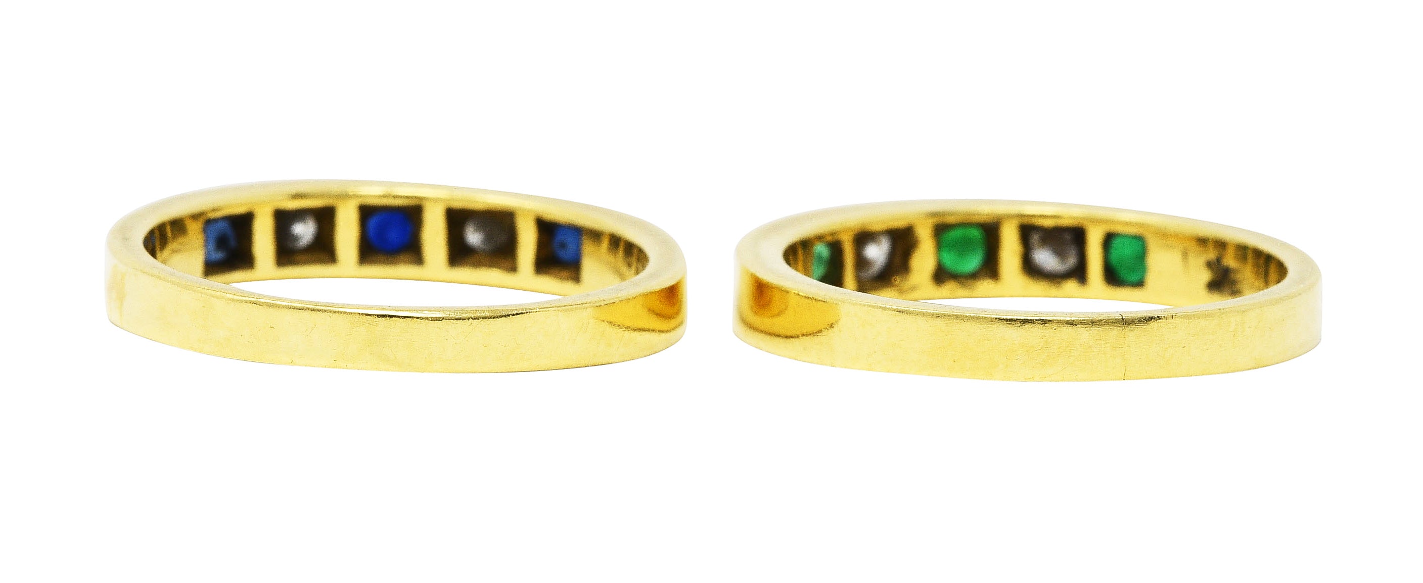 1960's Tiffany 0.67 CTW Emerald Sapphire Diamond 18 Karat Gold Stacking Band Ring SetRing - Wilson's Estate Jewelry