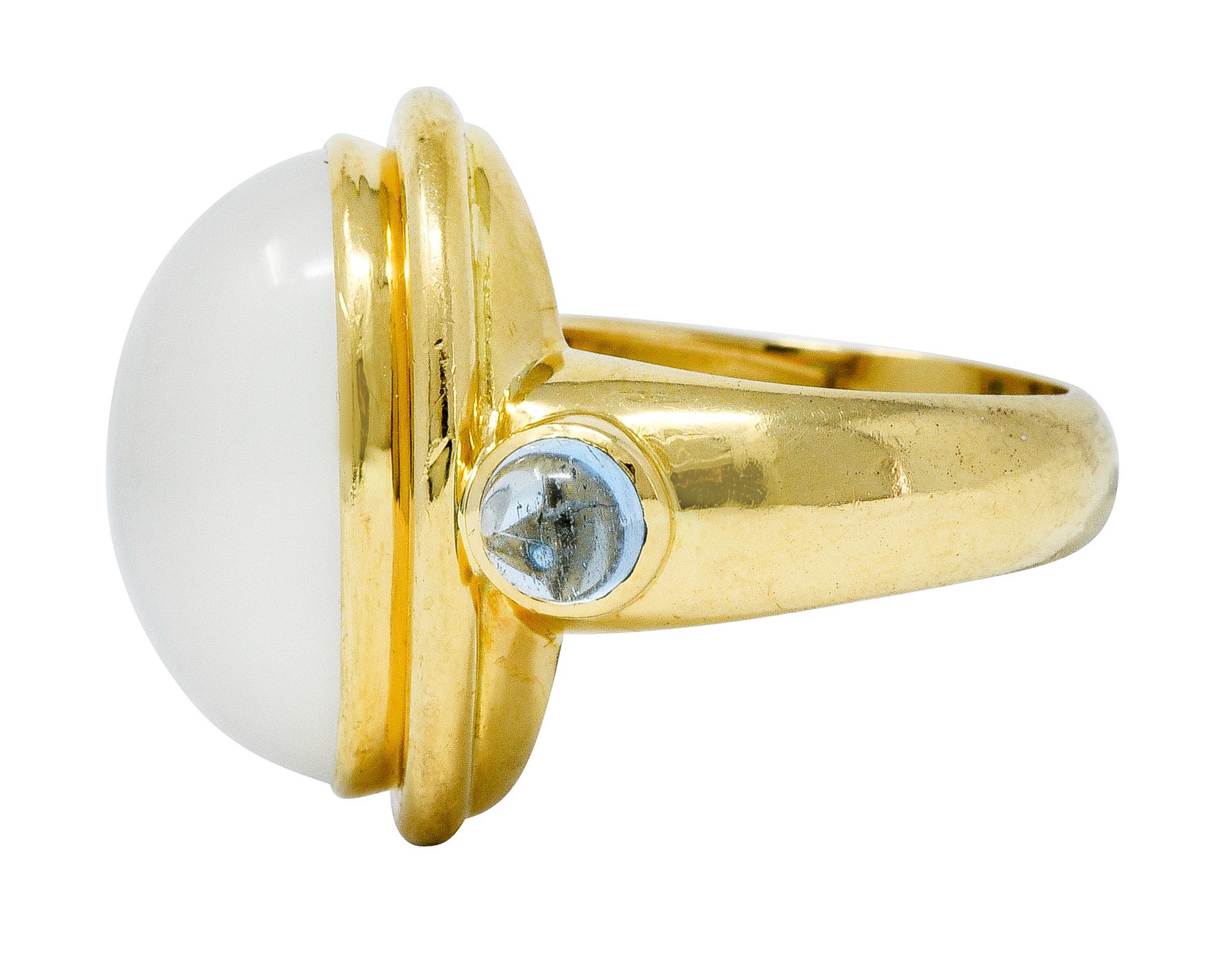 Elizabeth Locke Moonstone Aquamarine 18 Karat Gold Cabochon RingRing - Wilson's Estate Jewelry