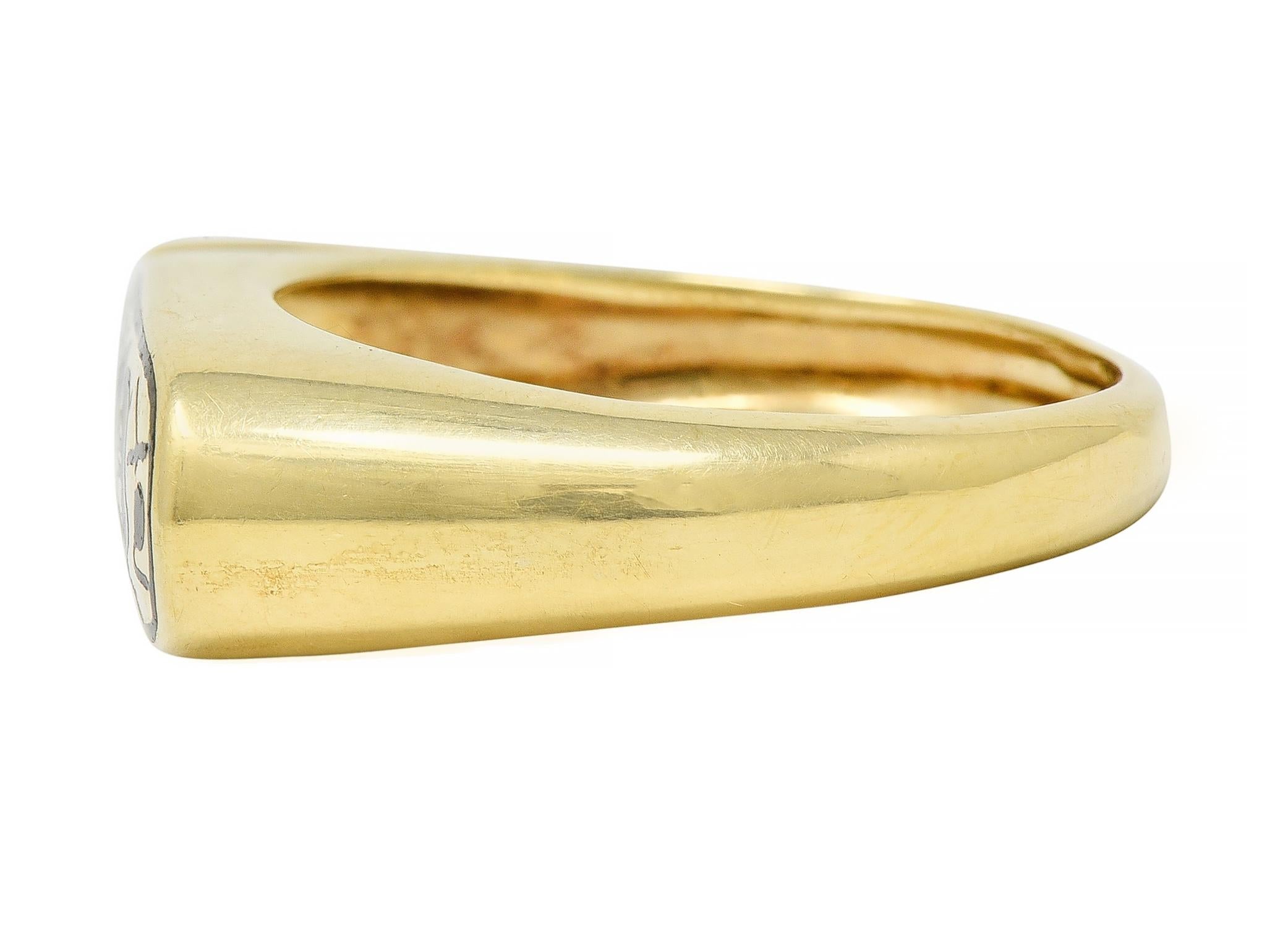 Contemporary Enamel 14 Karat Yellow Gold Egyptian Revival Cartouche Signet Ring