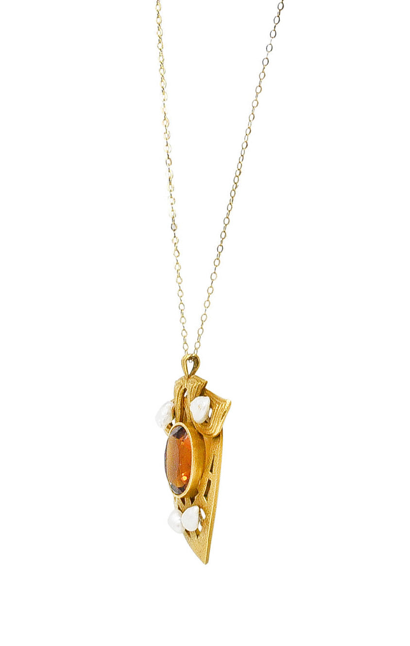 Nabstedt Art Nouveau Citrine Pearl 14 Karat Gold Pendant NecklaceNecklace - Wilson's Estate Jewelry