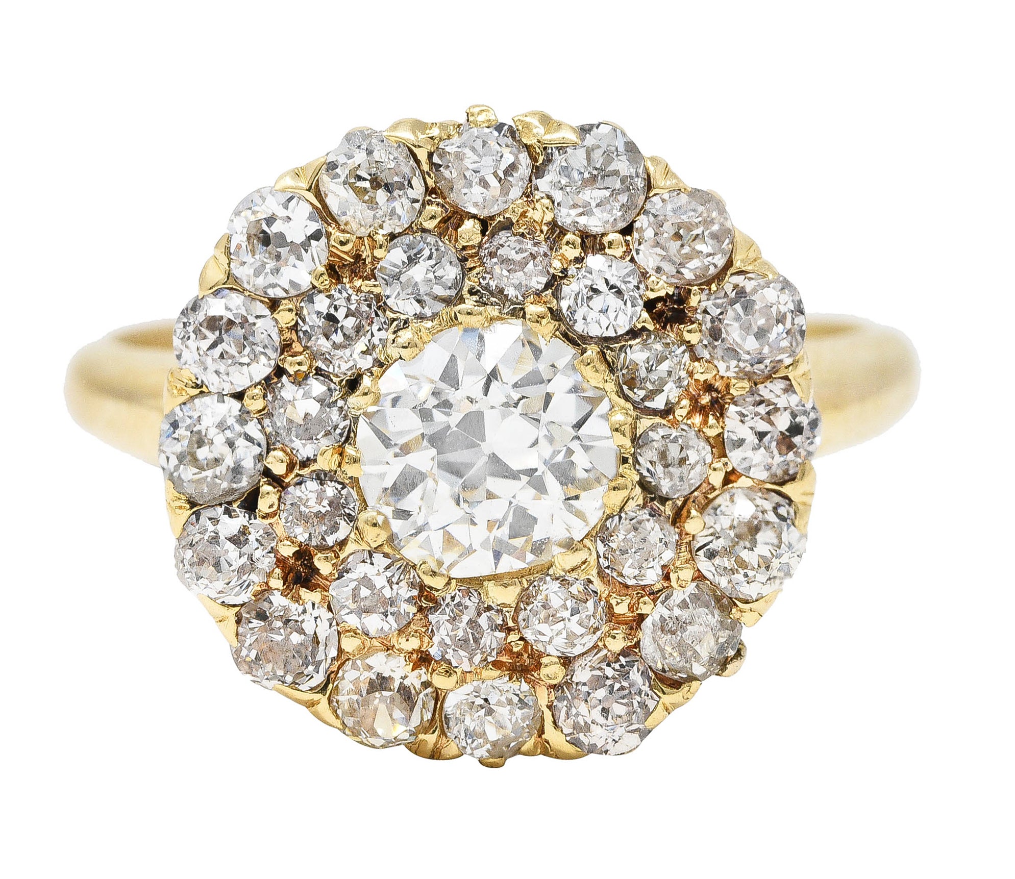 Victorian 1.89 CTW Old European Cut Diamond 14 Karat Yellow Gold Antique Cluster Ring Wilson's Estate Jewelry