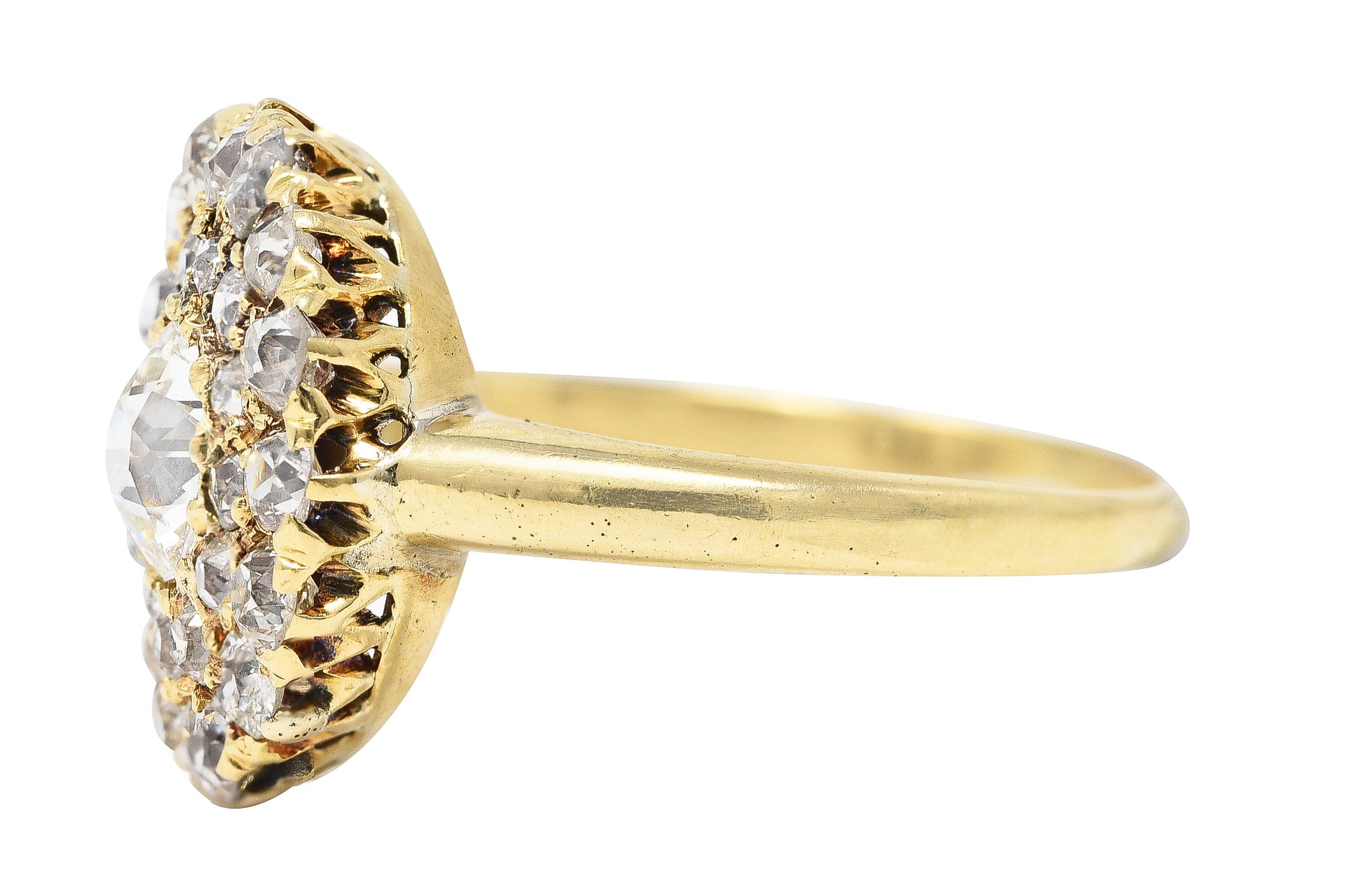 Victorian 1.89 CTW Old European Cut Diamond 14 Karat Yellow Gold Antique Cluster Ring Wilson's Estate Jewelry