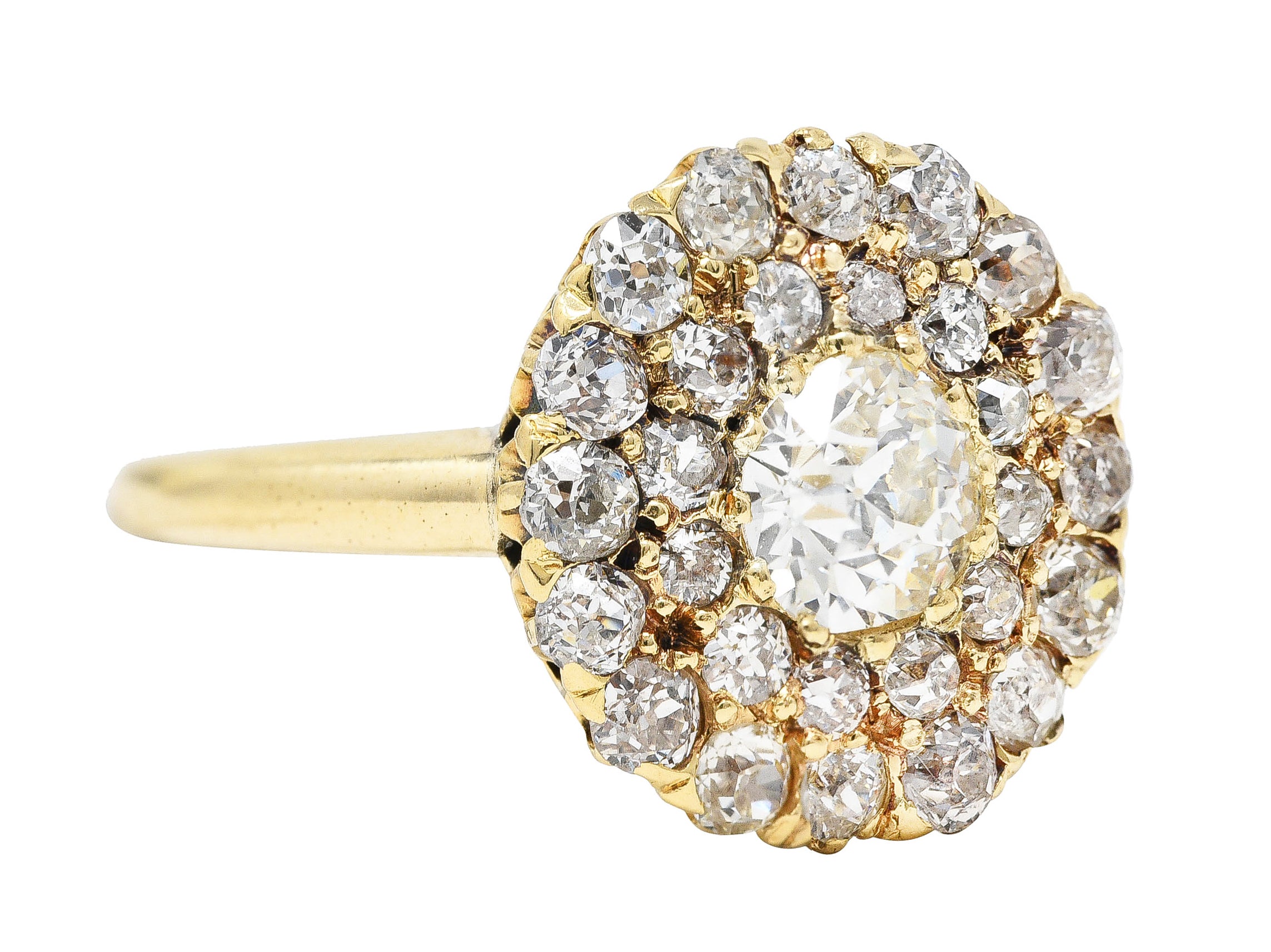 Victorian 1.89 CTW Old European Cut Diamond 14 Karat Yellow Gold Antique Cluster Ring Wilson's Estate Jewelry