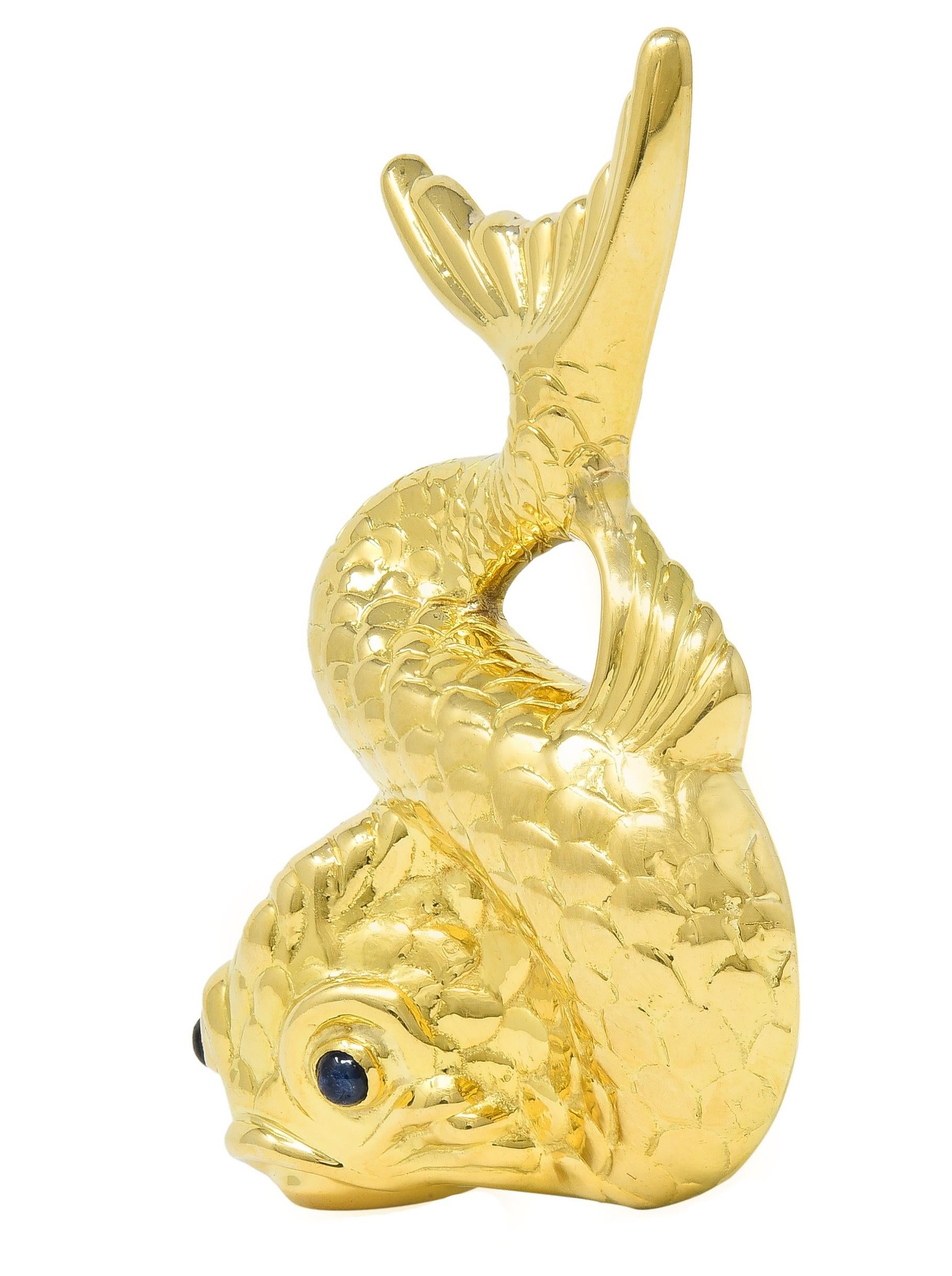 Tiffany & Co. 1950's Sapphire 18 Karat Yellow Gold Vintage Koi Fish Brooch