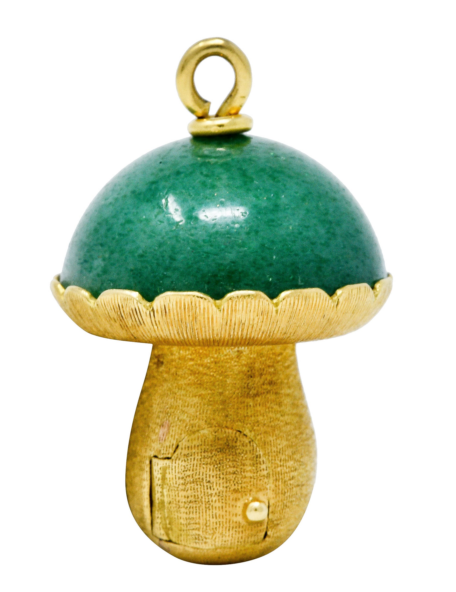 1960's Vintage Aventurine 18 Karat Gold Gnome & Mushroom Pendant CharmNecklace - Wilson's Estate Jewelry