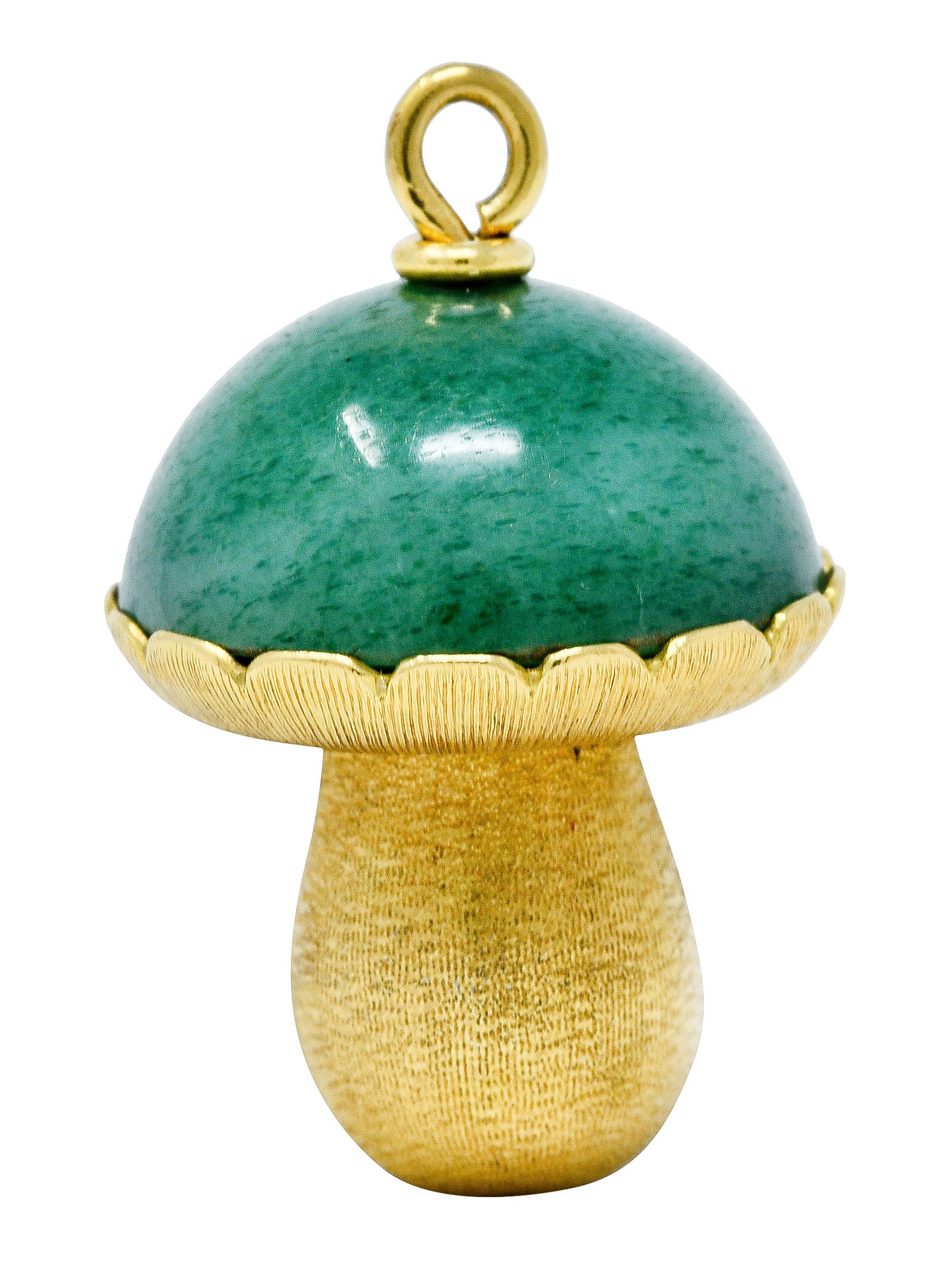 1960's Vintage Aventurine 18 Karat Gold Gnome & Mushroom Pendant CharmNecklace - Wilson's Estate Jewelry