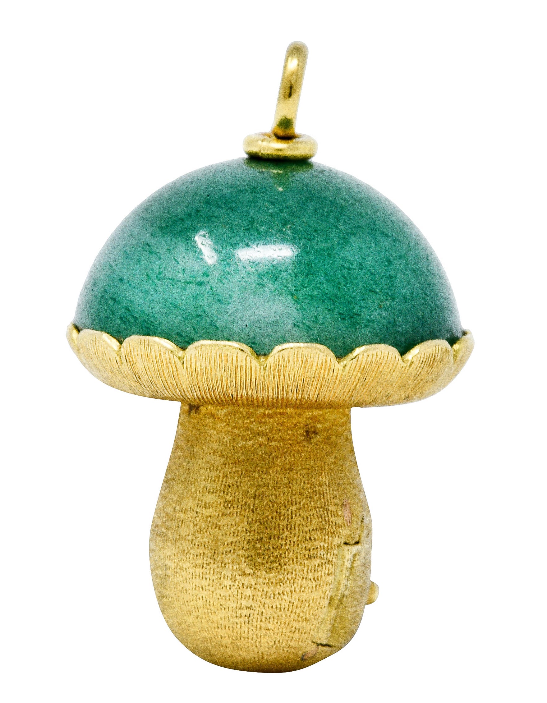 1960's Vintage Aventurine 18 Karat Gold Gnome & Mushroom Pendant CharmNecklace - Wilson's Estate Jewelry