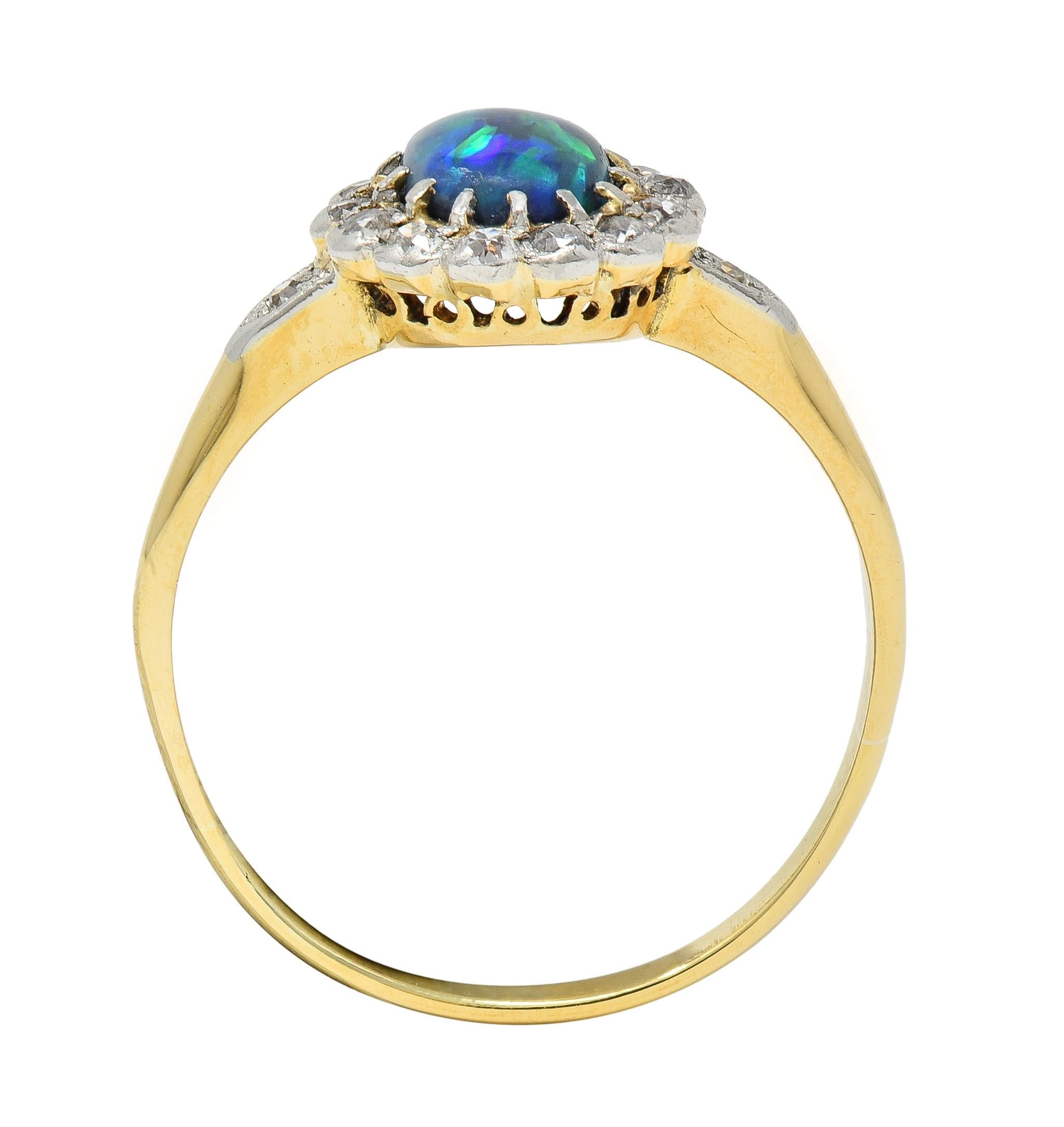 Edwardian 0.42 CTW Opal Diamond Platinum 18 Karat Yellow Gold Antique Halo Ring