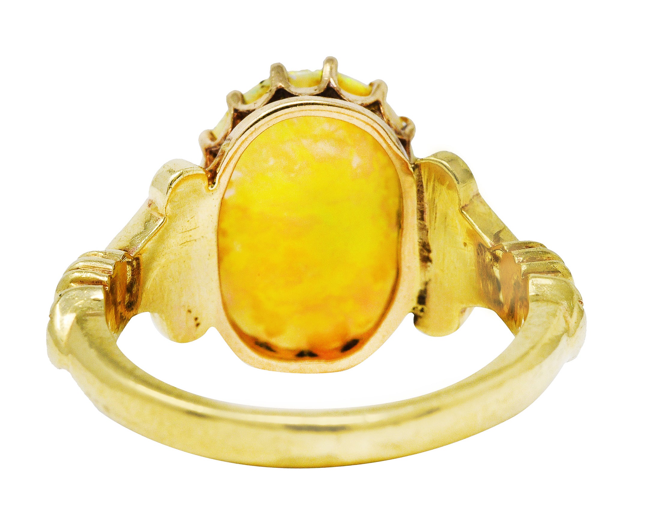 Victorian Opal 14 Karat Yellow Gold Lotus Gemstone Antique Ring Wilson's Estate Jewelry