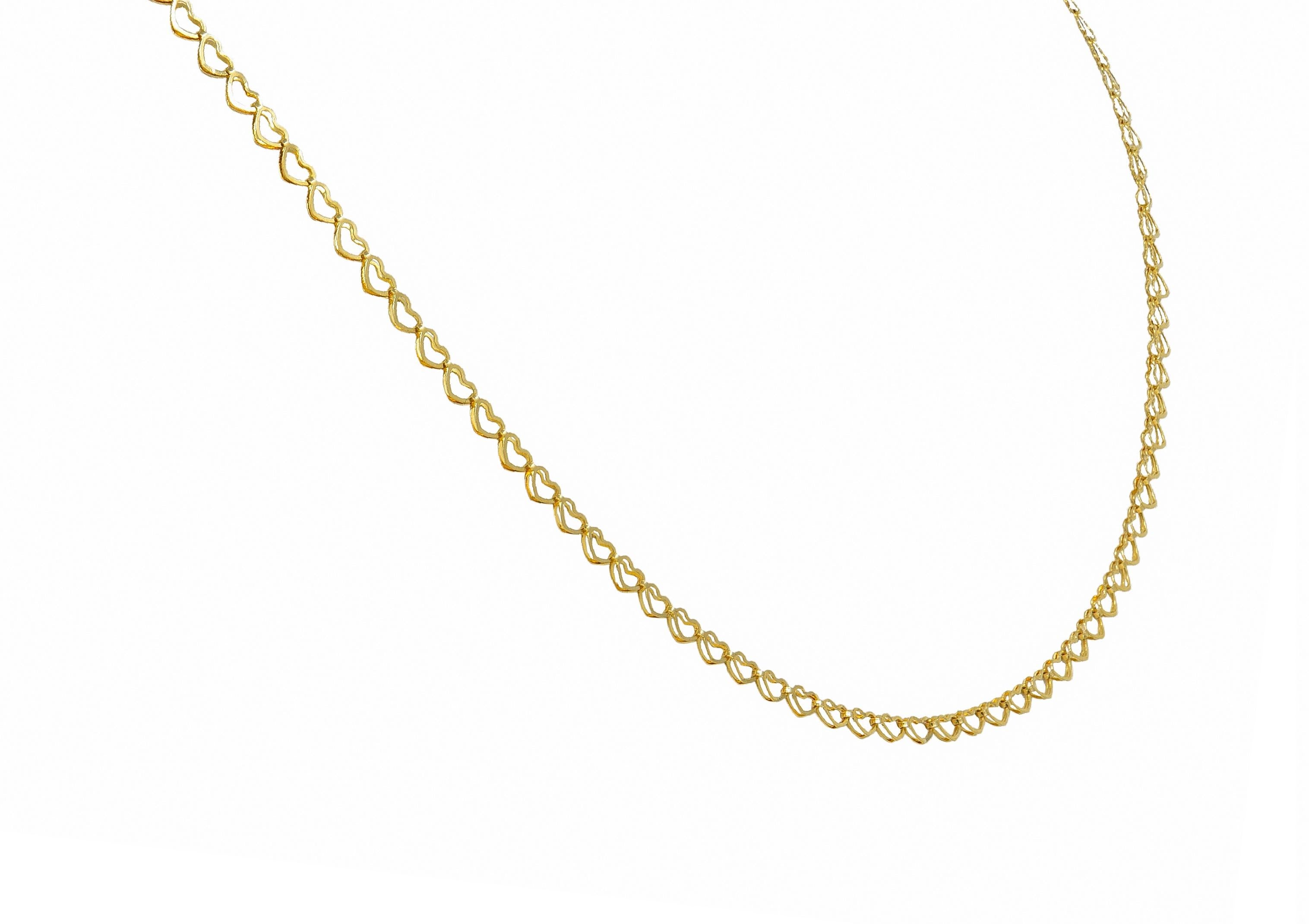 Contemporary 14 Karat Yellow Gold 16 IN Heart Link Chain Necklace