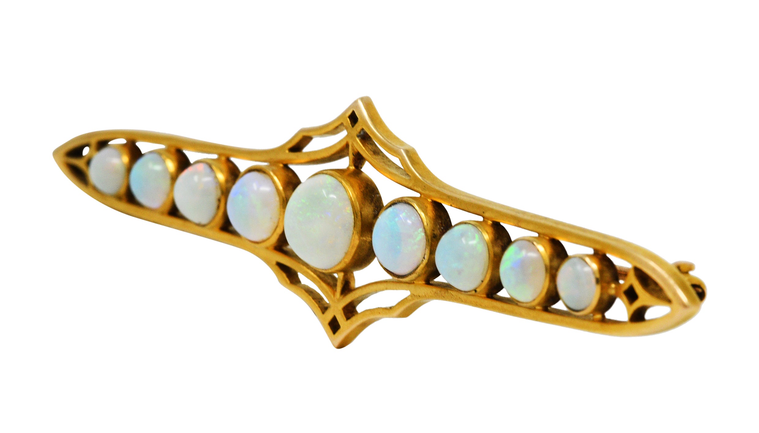 1900 Victorian Opal Cabochon 14 Karat Gold Bar BroochBrooch - Wilson's Estate Jewelry