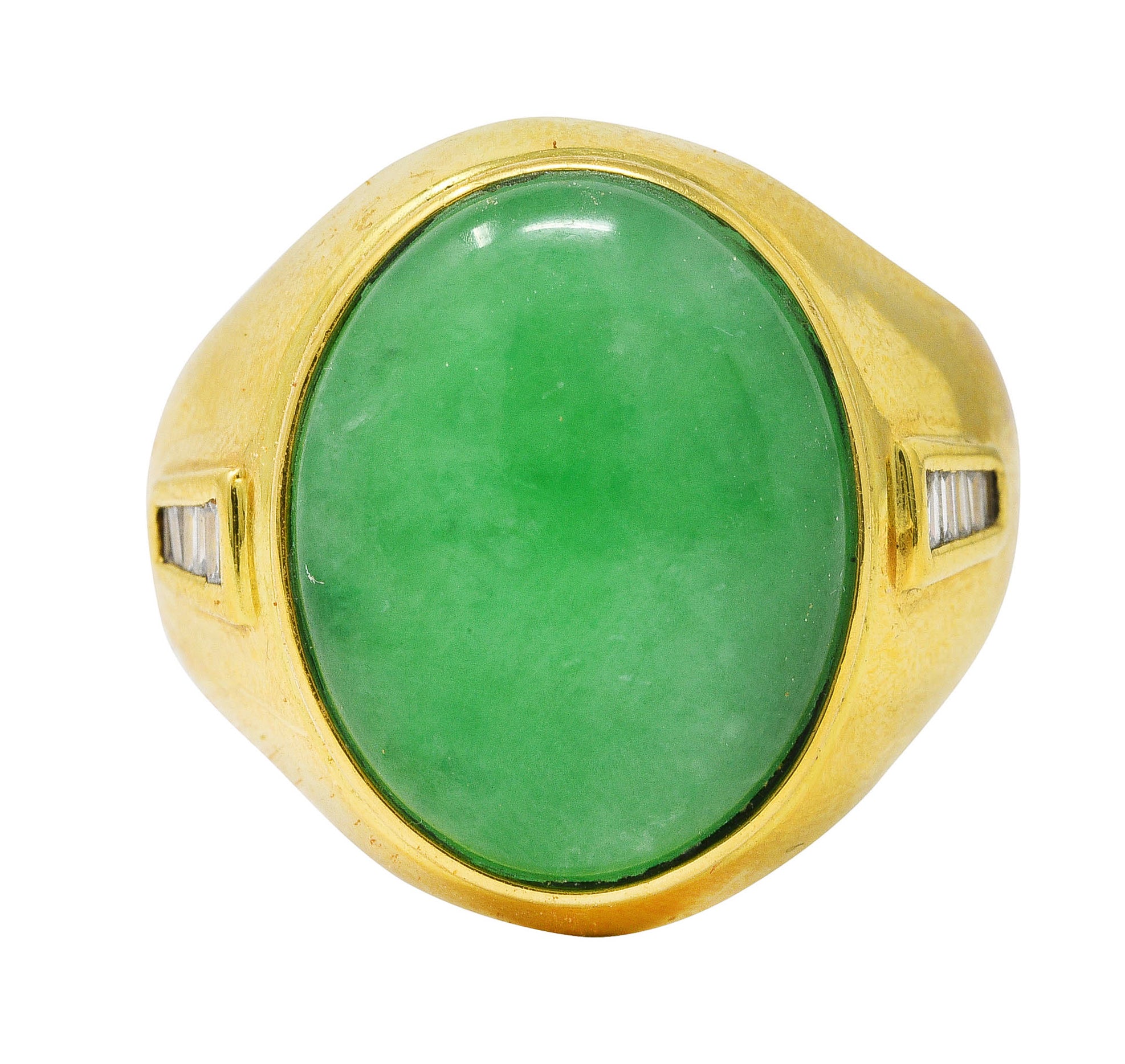 1960's Jade Diamond 18 Karat Yellow Gold Unisex Vintage Signet Ring Wilson's Estate Jewelry