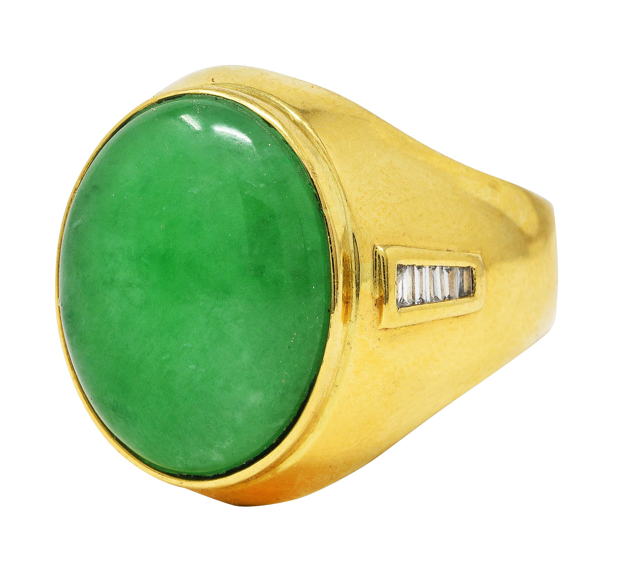 1960's Jade Diamond 18 Karat Yellow Gold Unisex Vintage Signet Ring Wilson's Estate Jewelry