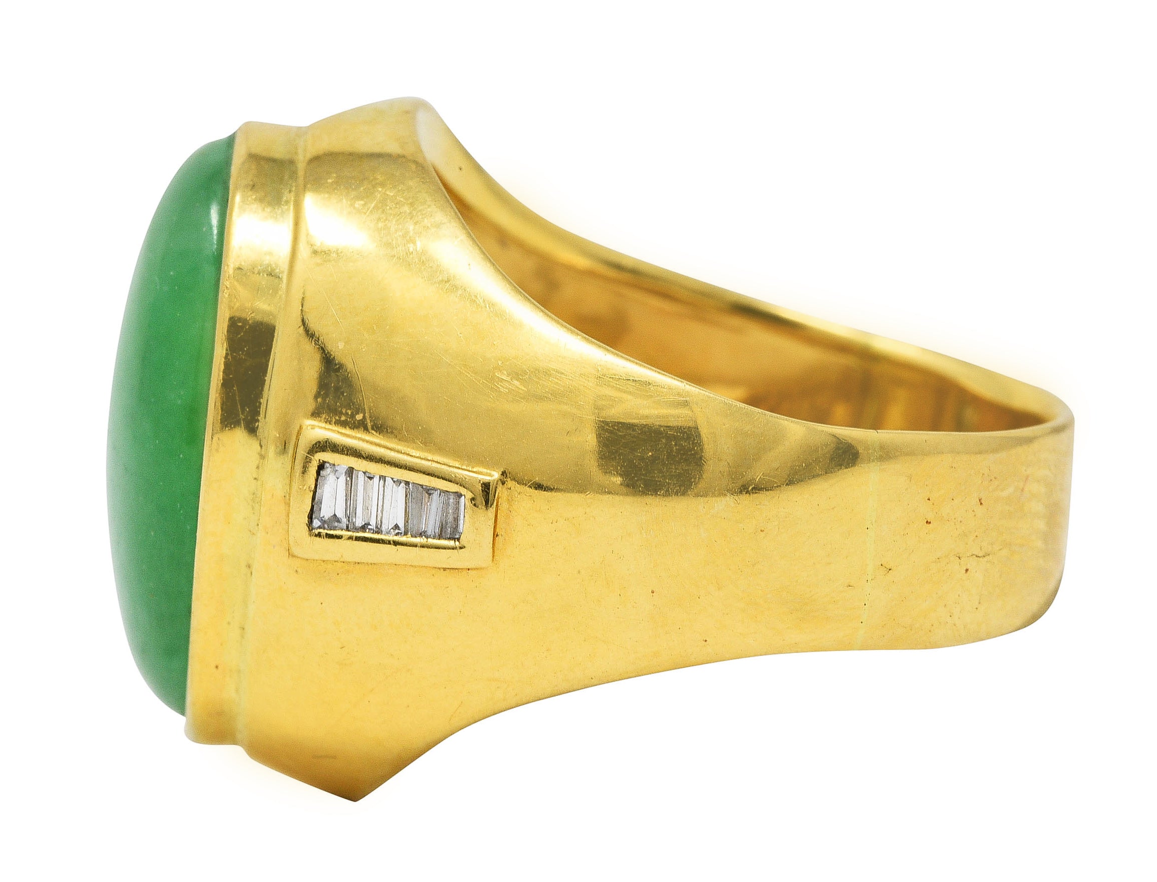 1960's Jade Diamond 18 Karat Yellow Gold Unisex Vintage Signet Ring Wilson's Estate Jewelry