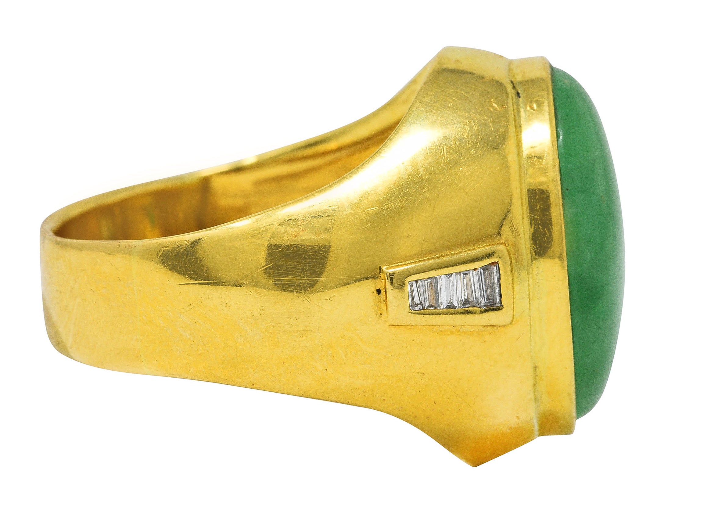 1960's Jade Diamond 18 Karat Yellow Gold Unisex Vintage Signet Ring Wilson's Estate Jewelry