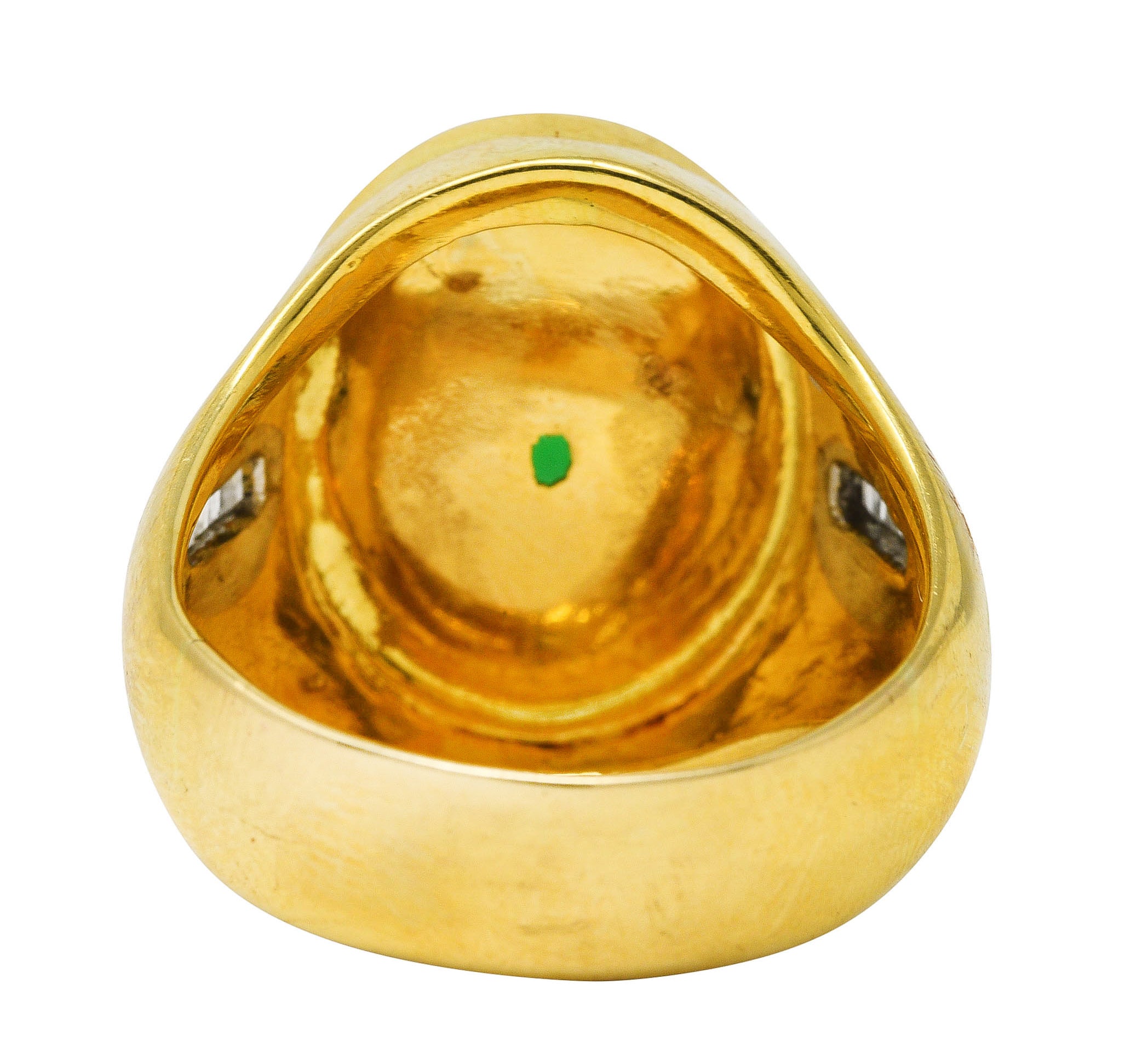 1960's Jade Diamond 18 Karat Yellow Gold Unisex Vintage Signet Ring Wilson's Estate Jewelry