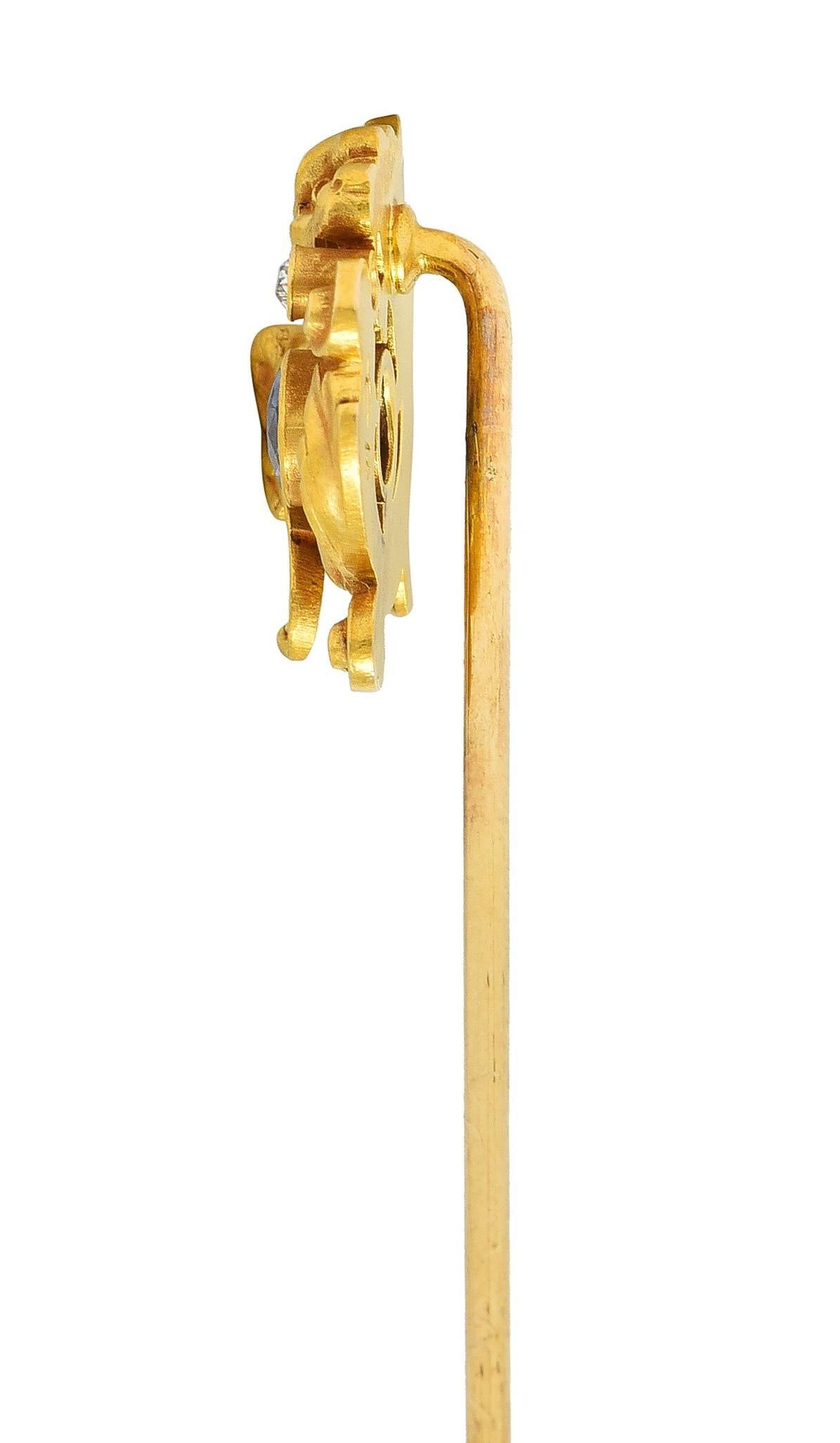 Blank & Co. Art Nouveau Sapphire Diamond 14 Karat Yellow Gold Griffin Stickpin