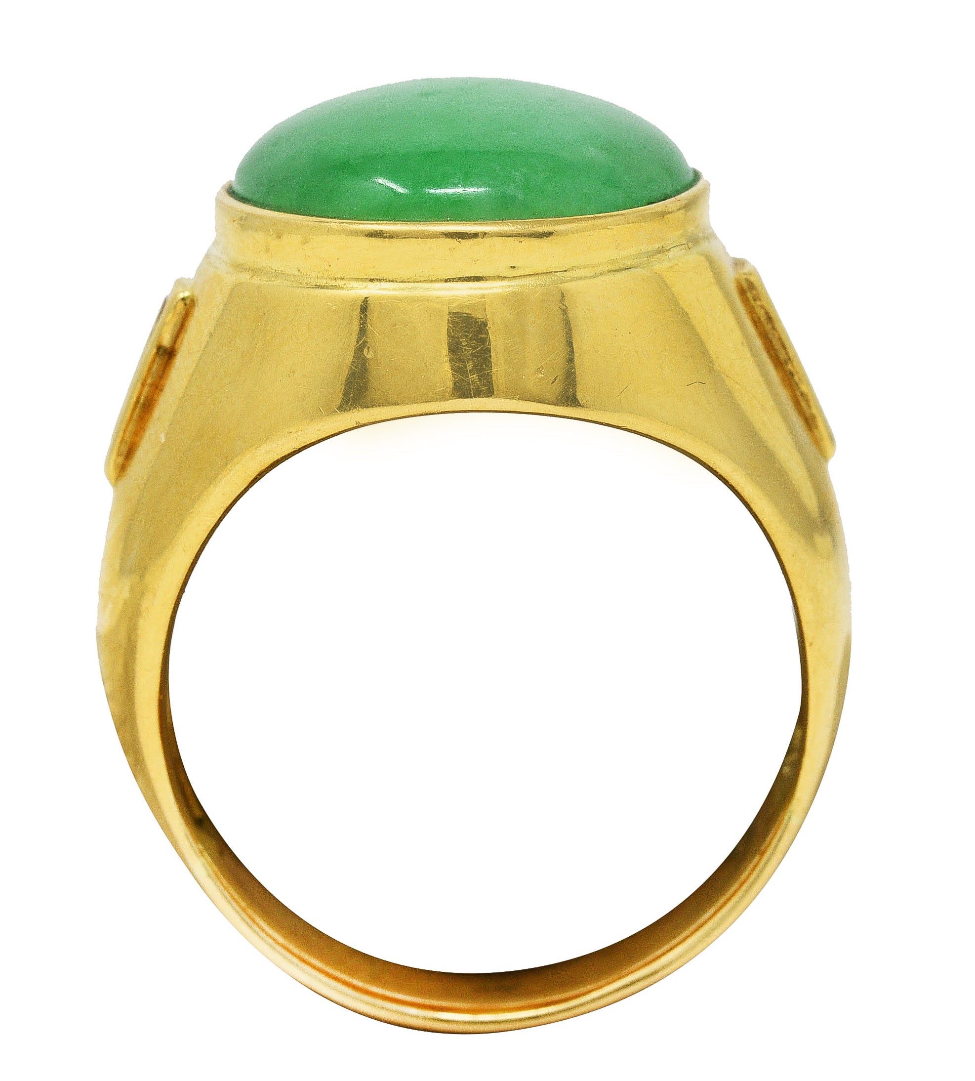 1960's Jade Diamond 18 Karat Yellow Gold Unisex Vintage Signet Ring Wilson's Estate Jewelry