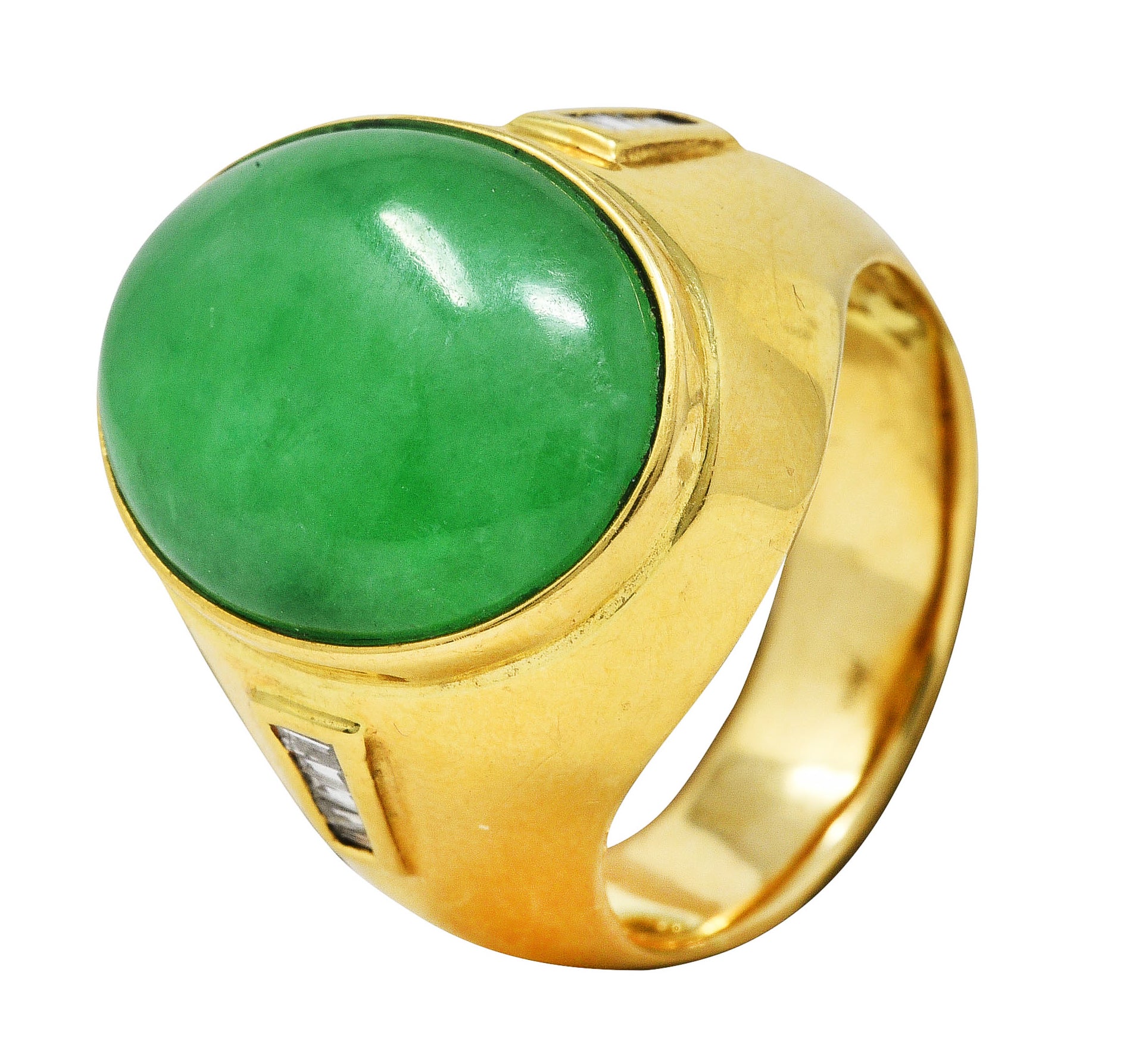 1960's Jade Diamond 18 Karat Yellow Gold Unisex Vintage Signet Ring Wilson's Estate Jewelry