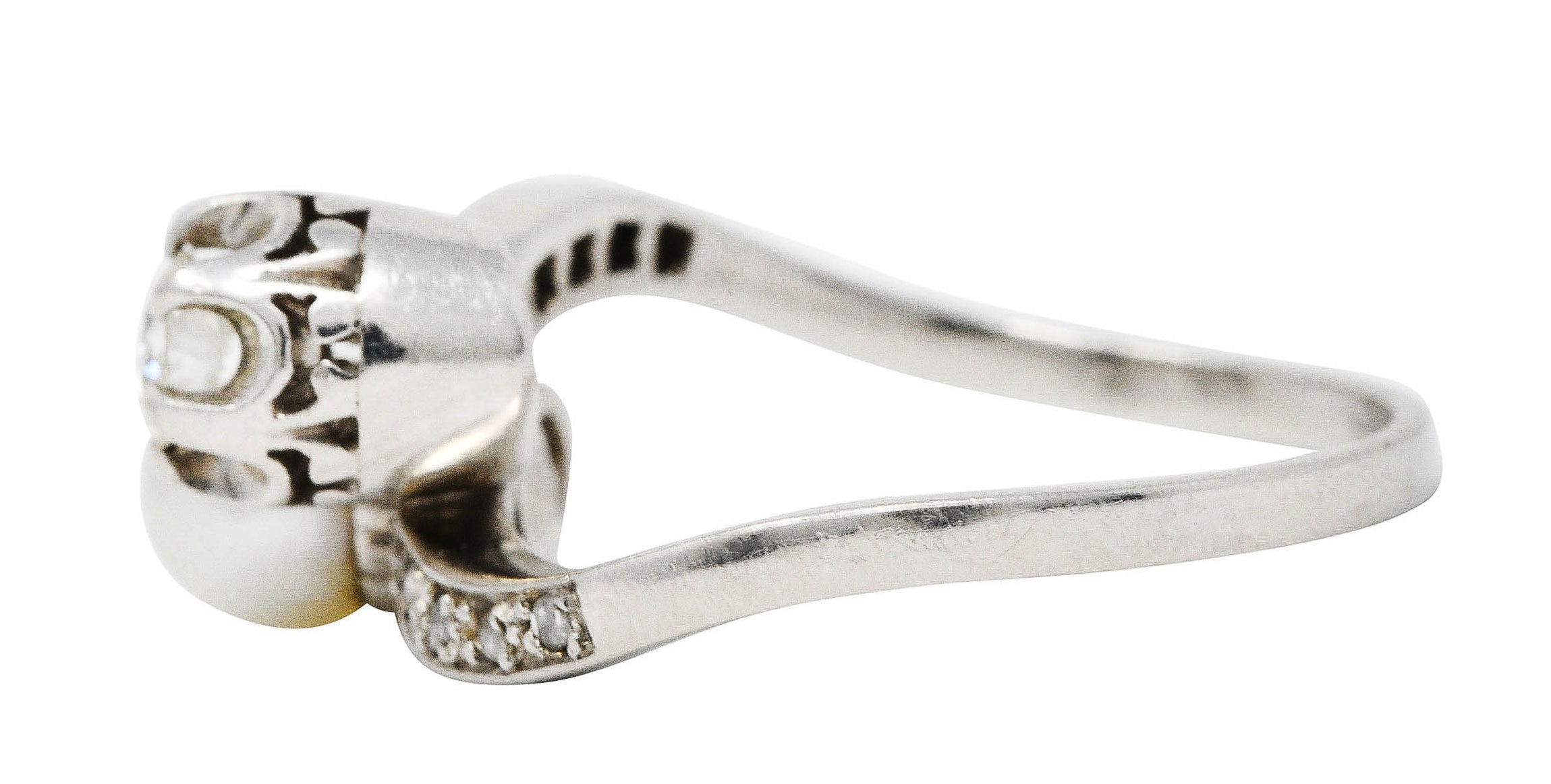 1920's Art Deco Diamond Pearl Platinum Toi Et Moi Bypass RingRing - Wilson's Estate Jewelry