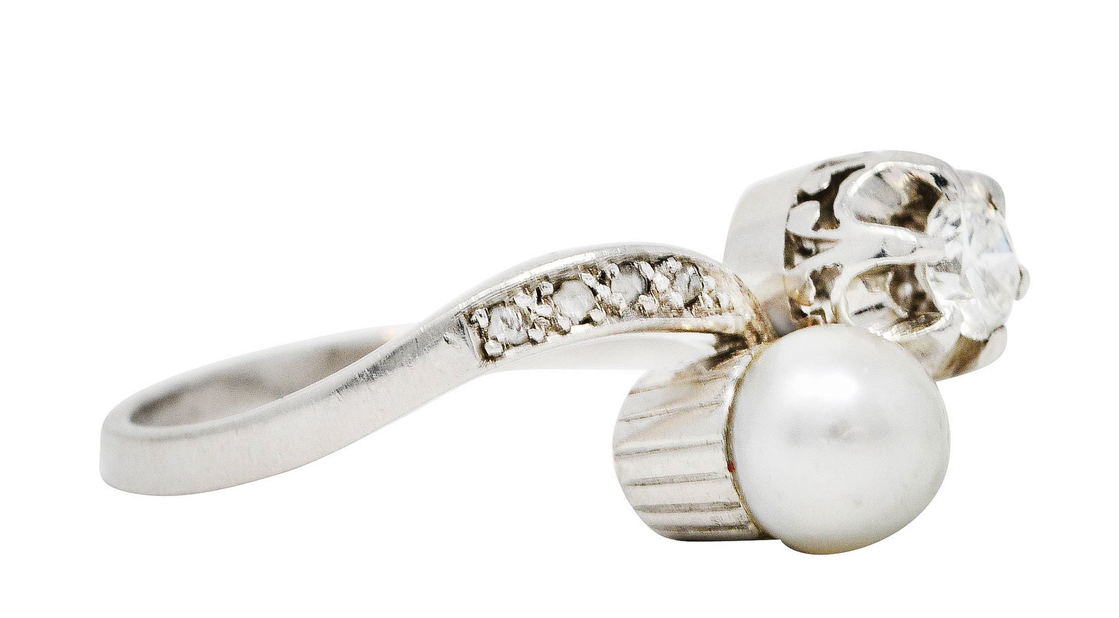 1920's Art Deco Diamond Pearl Platinum Toi Et Moi Bypass RingRing - Wilson's Estate Jewelry