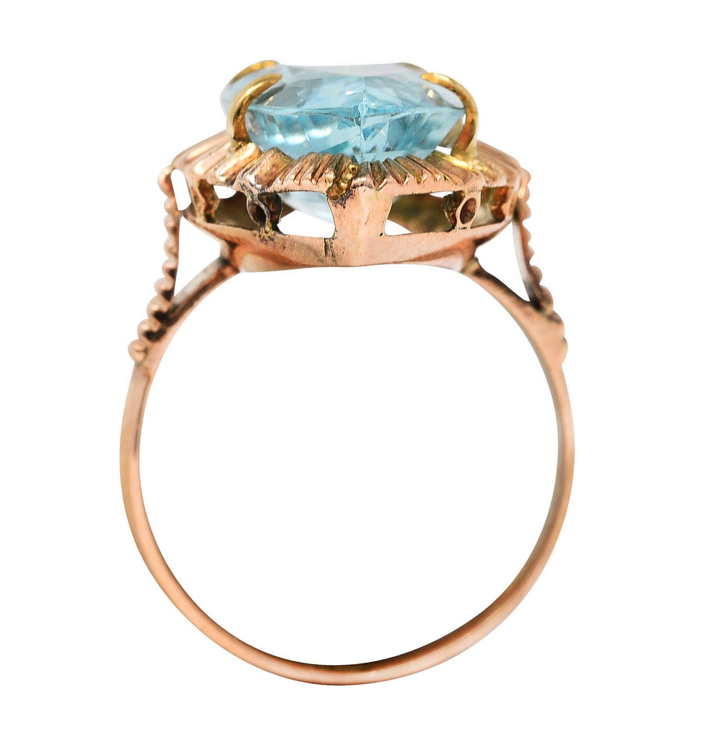 Retro 8.85 CTW Aquamarine 14 Karat Rose Gold Navette RingRing - Wilson's Estate Jewelry