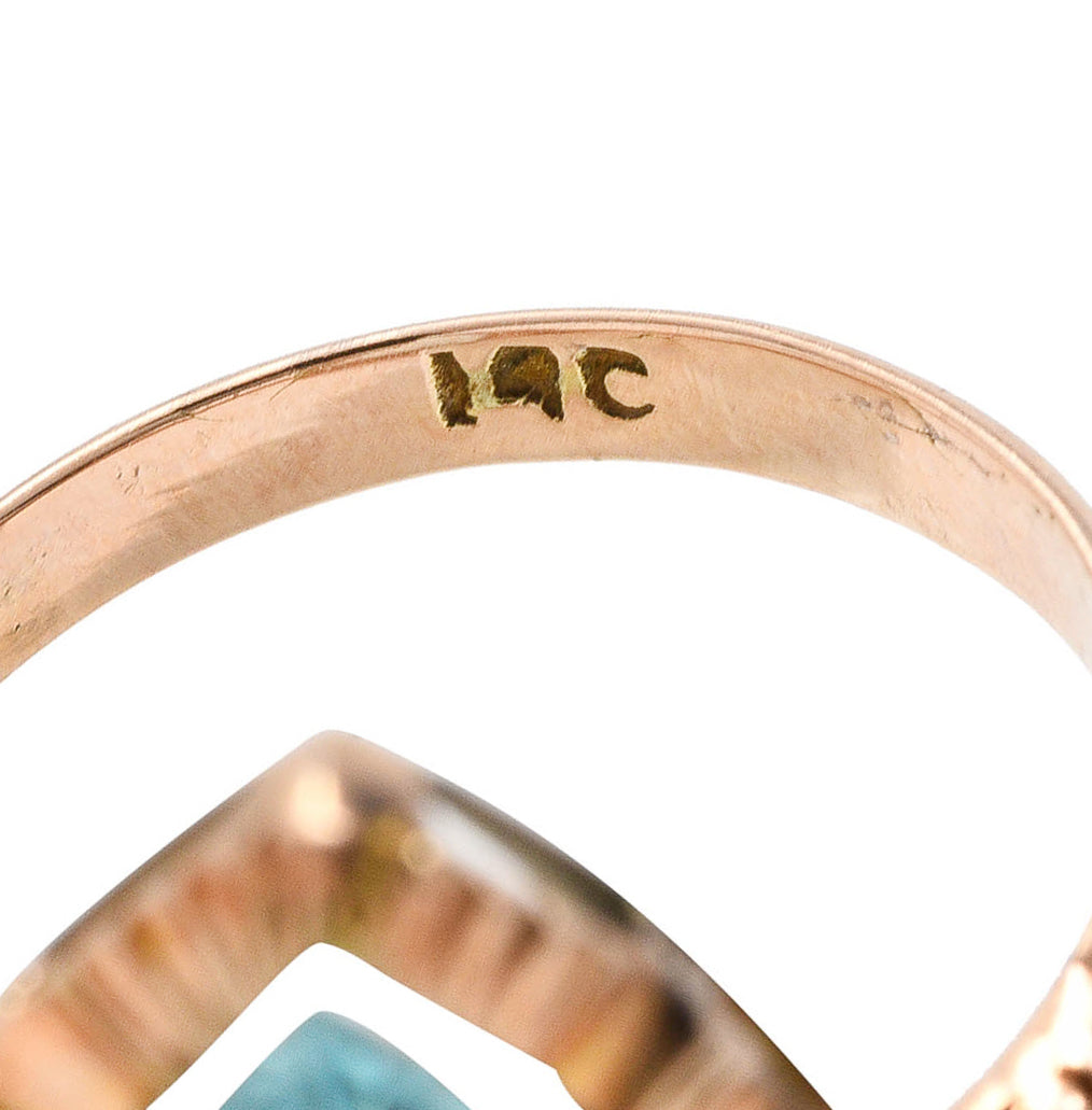 Retro 8.85 CTW Aquamarine 14 Karat Rose Gold Navette RingRing - Wilson's Estate Jewelry