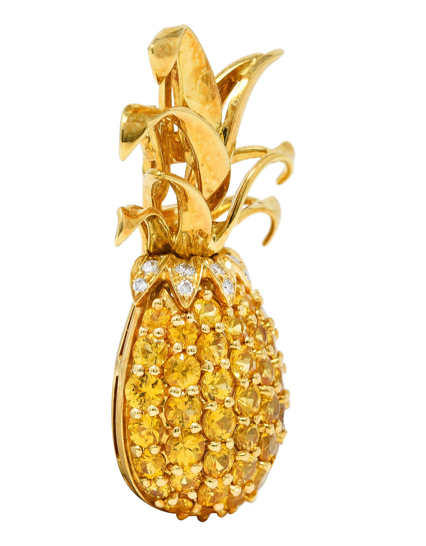 .11111 Tiffany & Co. 4.60 CTW Diamond Yellow Sapphire 18 Karat Yellow Gold Pineapple Vintage Fruit Brooch Wilson's Estate Jewelry