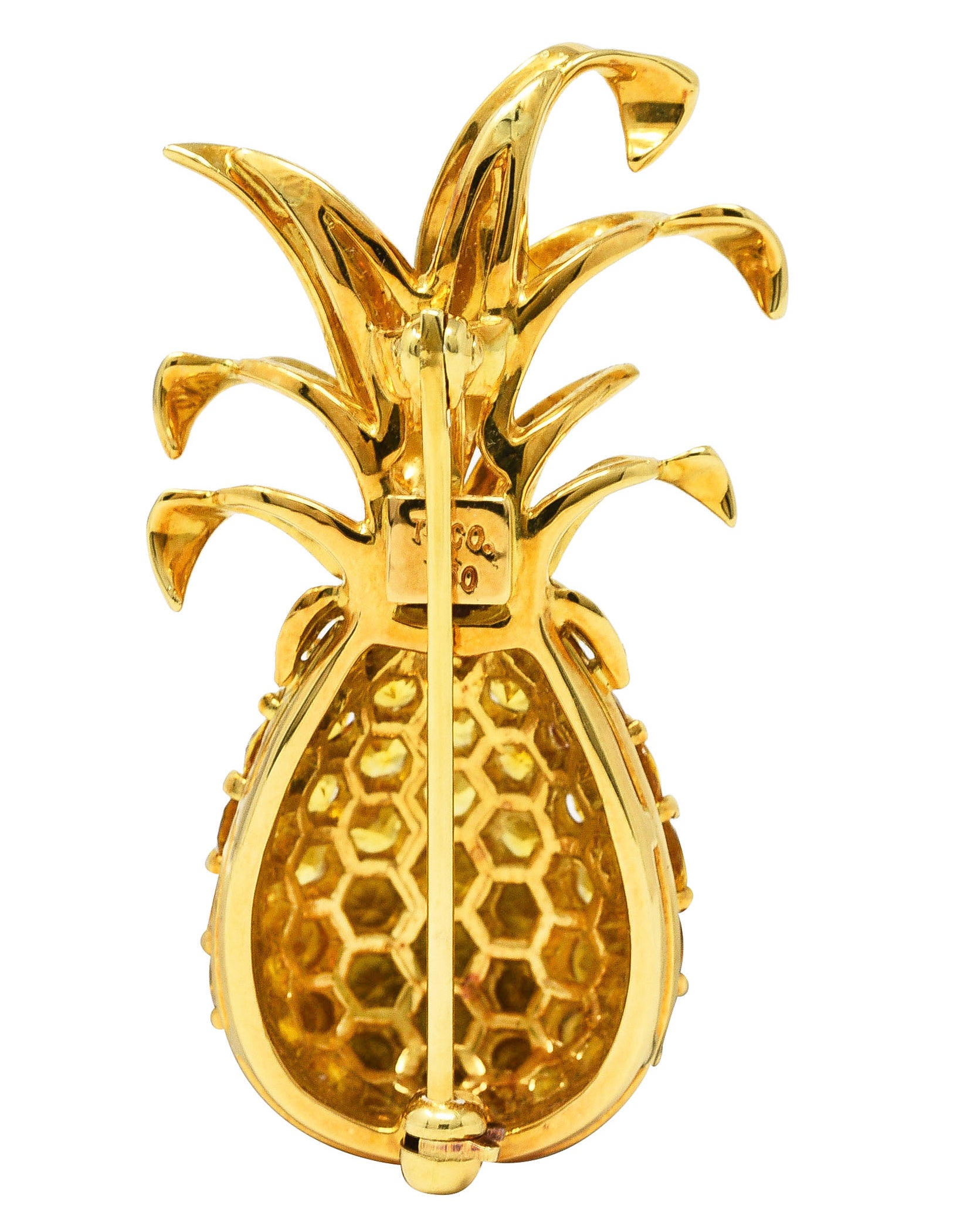 .11111 Tiffany & Co. 4.60 CTW Diamond Yellow Sapphire 18 Karat Yellow Gold Pineapple Vintage Fruit Brooch Wilson's Estate Jewelry