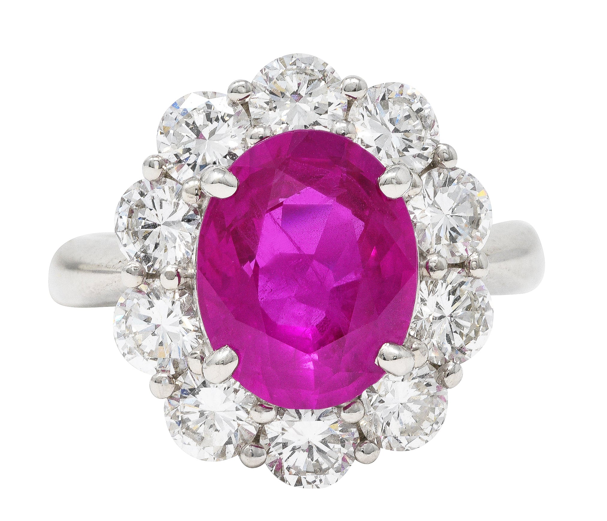 Contemporary 6.30 CTW Burma Ruby Diamond Platinum Cluster Gemstone Ring GIA Wilson's Estate Jewelry