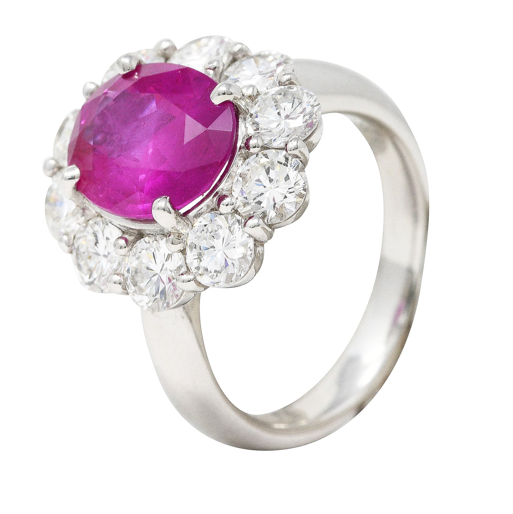 Contemporary 6.30 CTW Burma Ruby Diamond Platinum Cluster Gemstone Ring GIA Wilson's Estate Jewelry