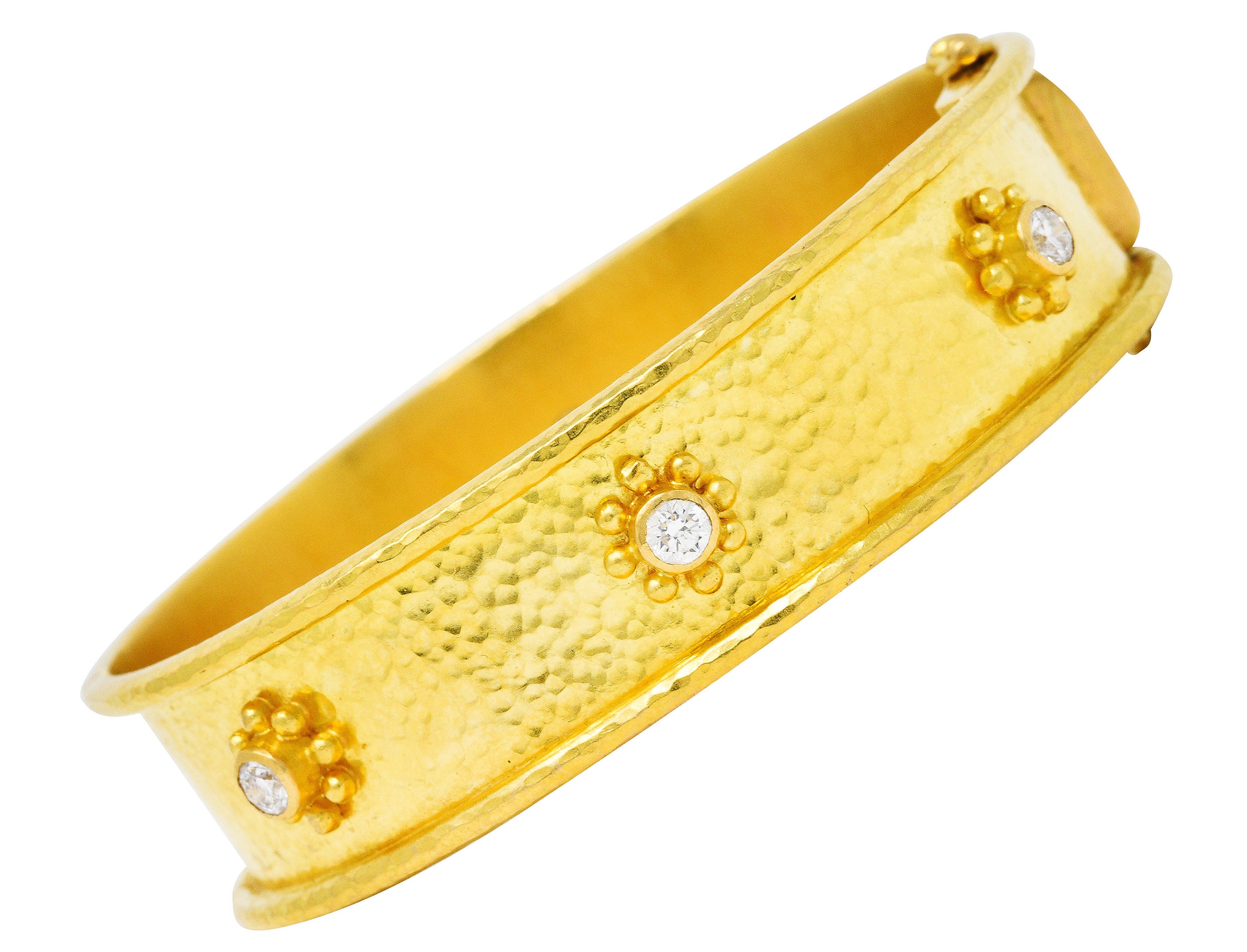 Elizabeth Locke Diamond 19 Karat Gold Diamond Daisy Bangle Braceletbracelet - Wilson's Estate Jewelry