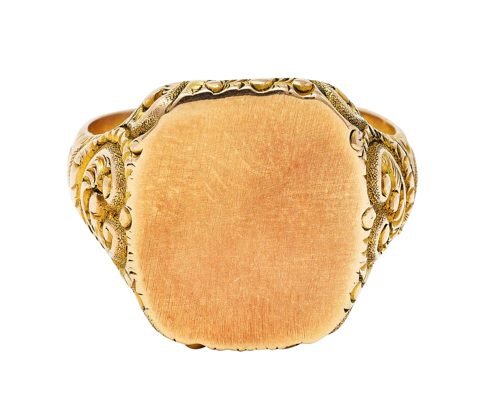 1900 Victorian 14 Karat Yellow Gold Scrolling Cushion Signet RingRing - Wilson's Estate Jewelry